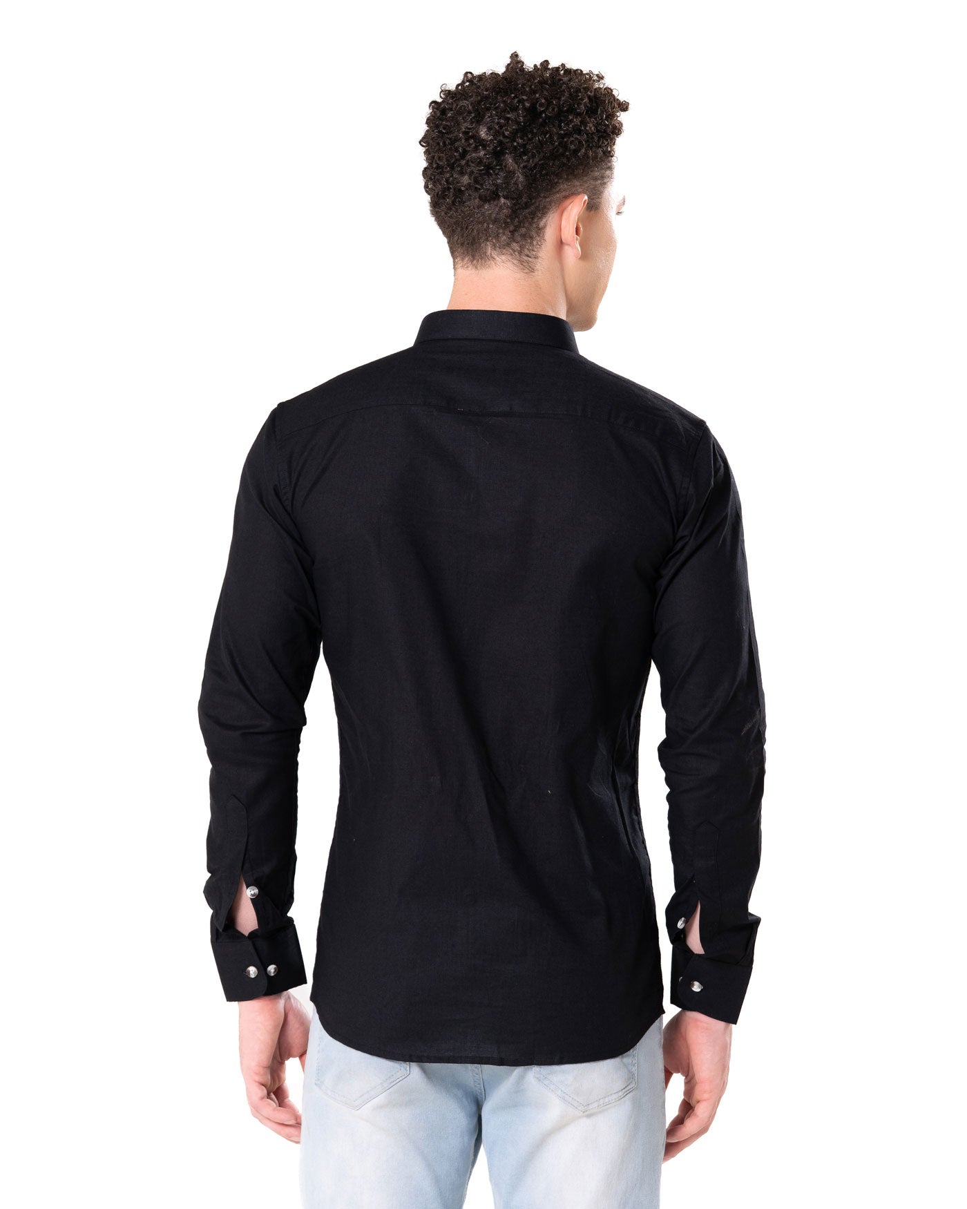 Poist Black Linen Plain Button Down Shirt- Bullane
