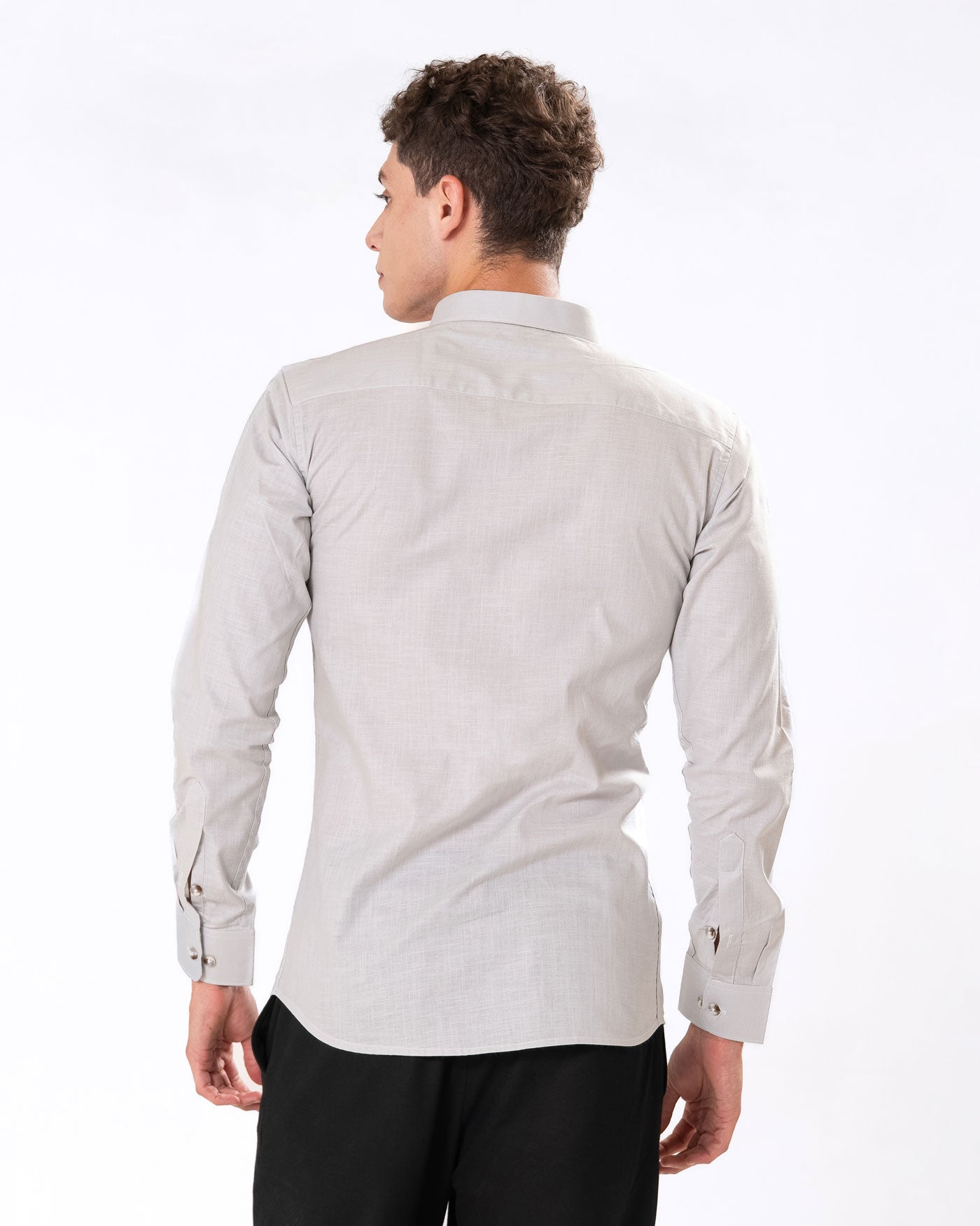 Poist Silver Linen Plain Button Down Shirt- Bullane