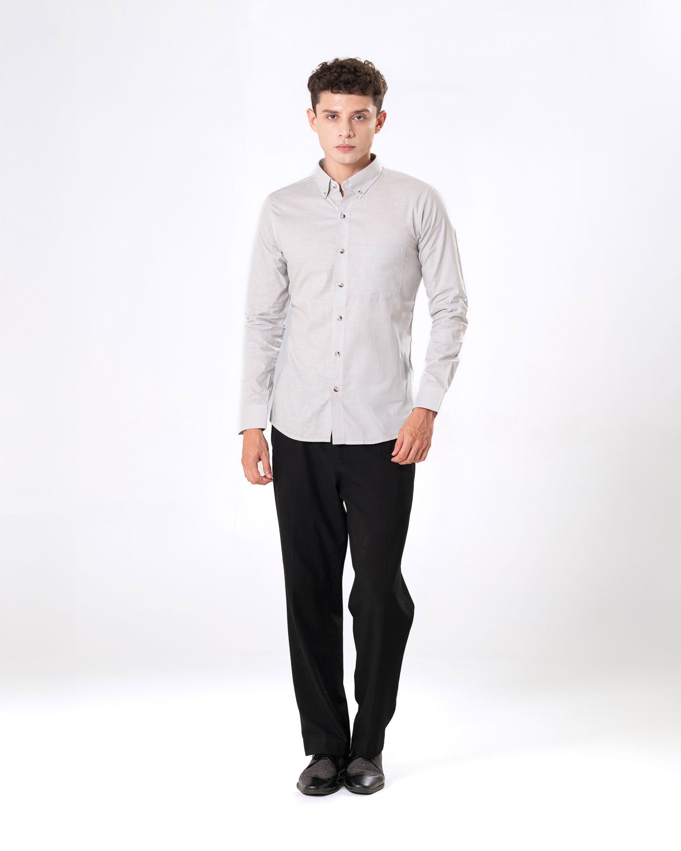 Poist Silver Linen Plain Button Down Shirt- Bullane