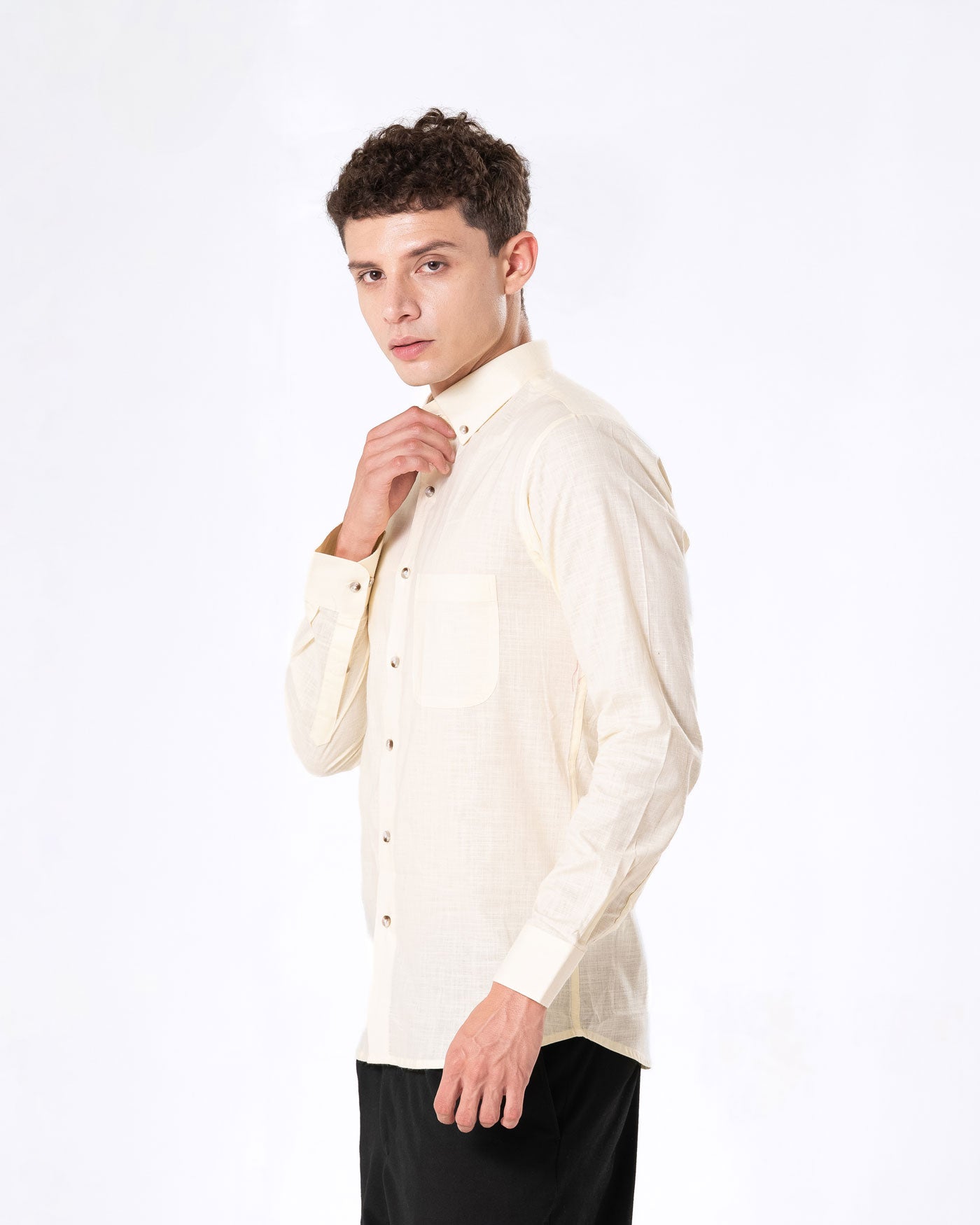 Poist Yellow Linen Plain Button Down Shirt- Bullane