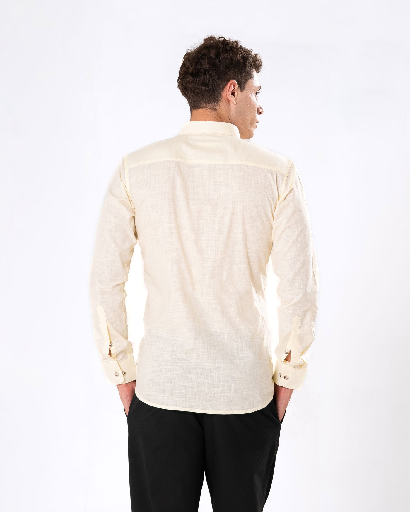 Poist Yellow Linen Plain Button Down Shirt- Bullane