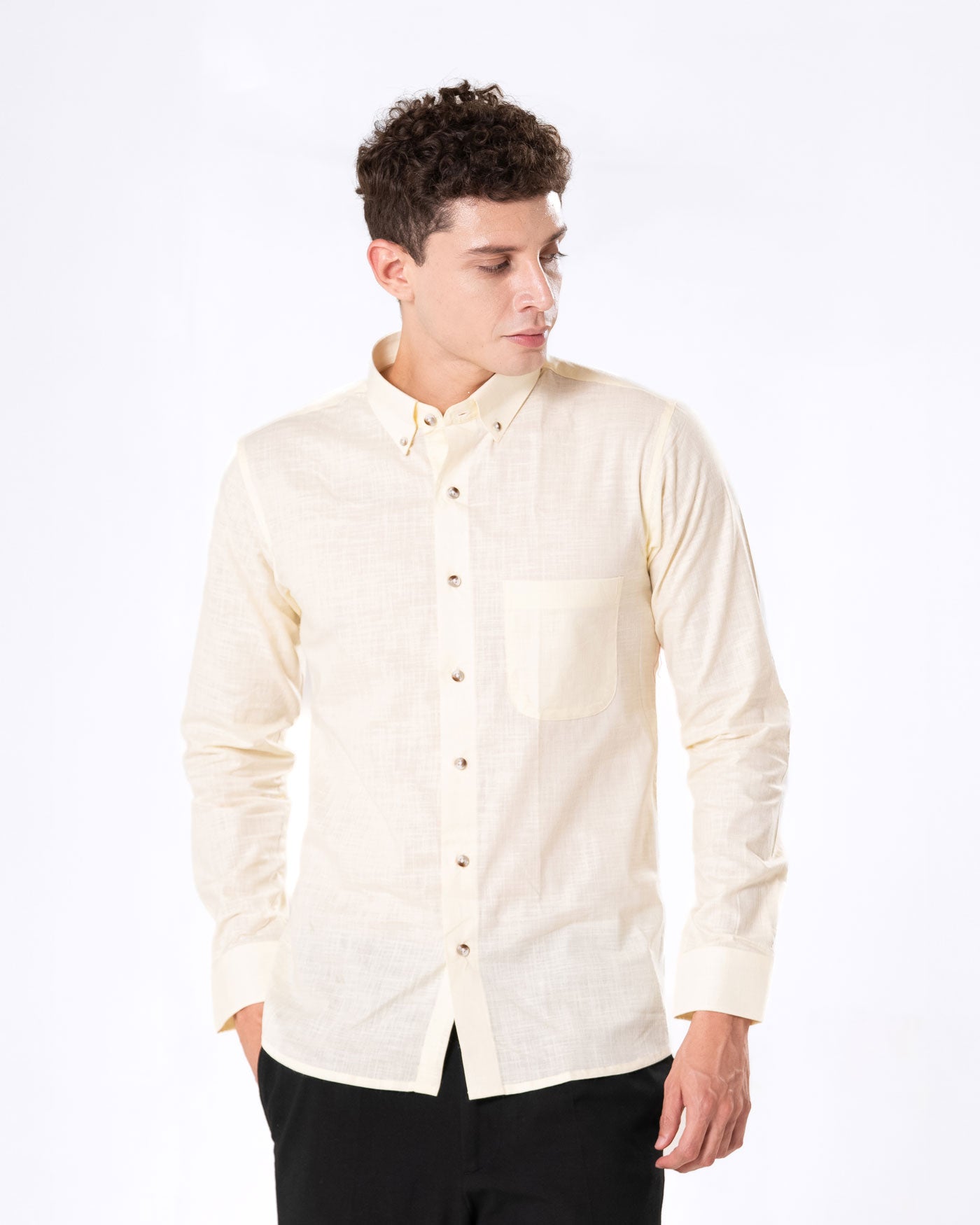 Poist Yellow Linen Plain Button Down Shirt- Bullane
