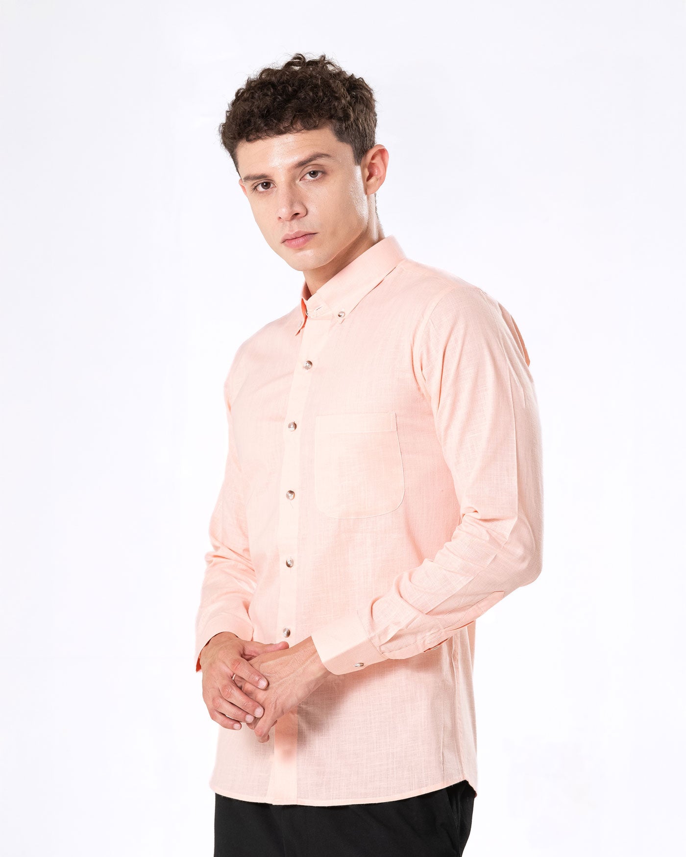 Poist Orange Linen Plain Button Down Shirt- Bullane