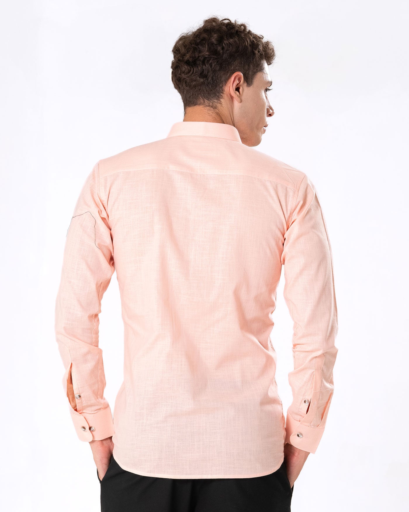 Poist Orange Linen Plain Button Down Shirt- Bullane