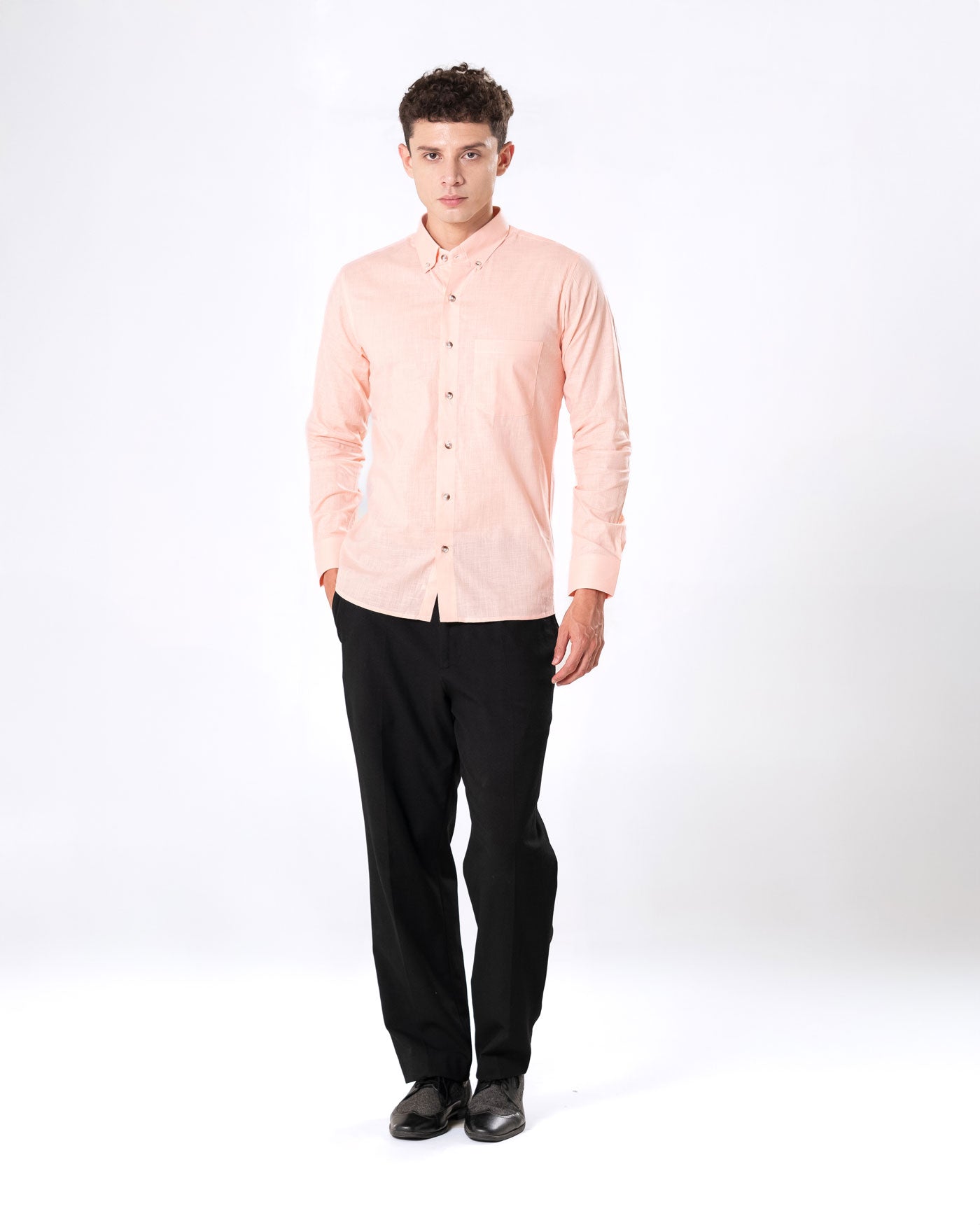 Poist Orange Linen Plain Button Down Shirt- Bullane