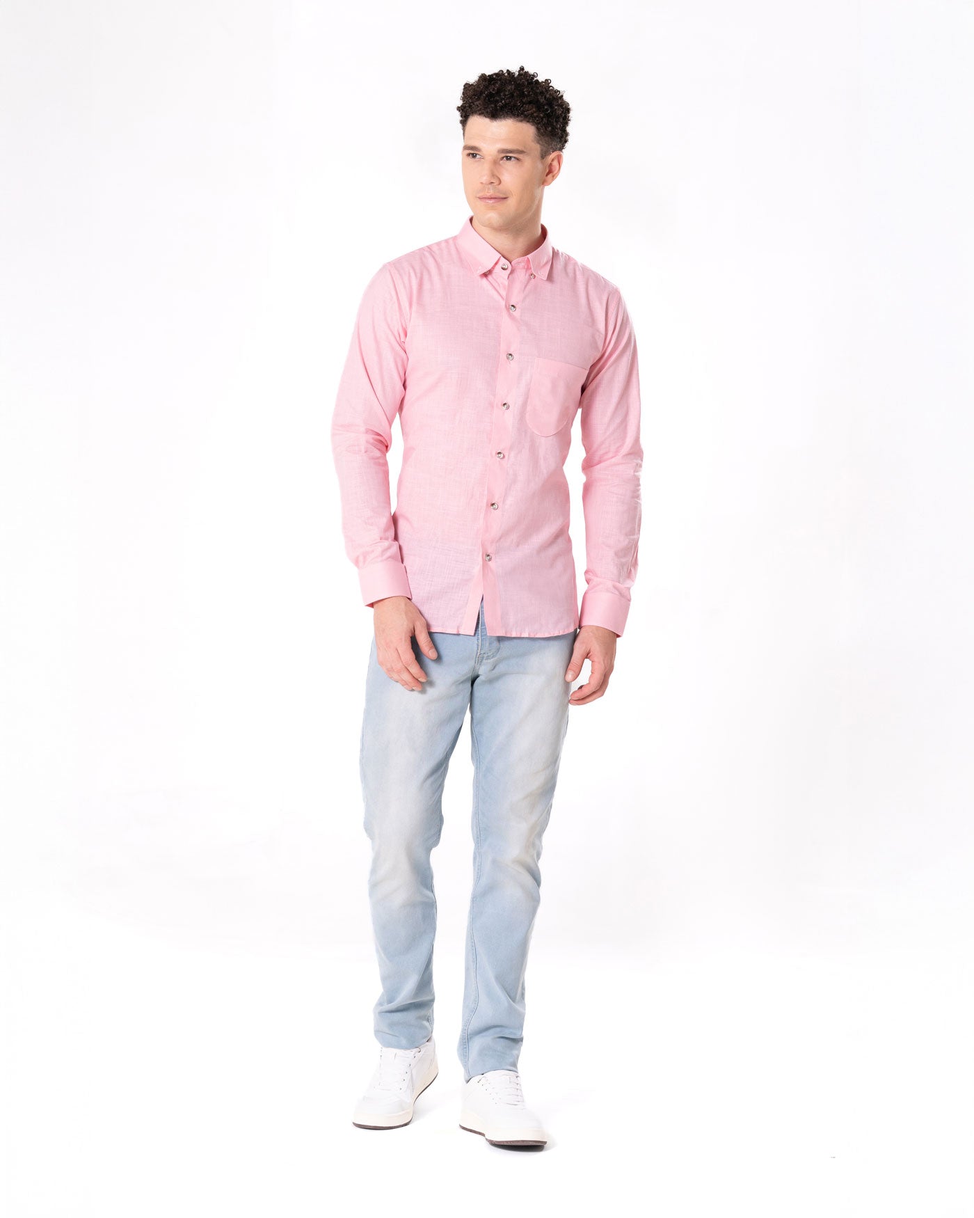 Poist Pink Linen Plain Button Down Shirt- Bullane