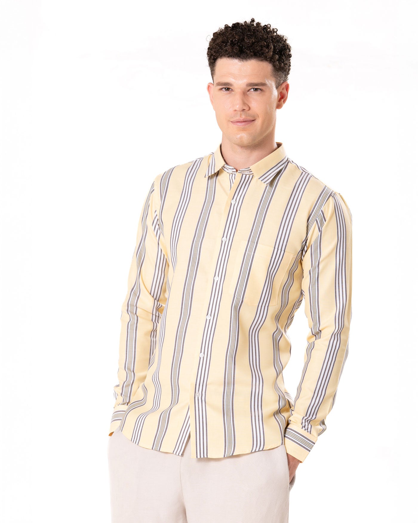 Brex Yellow Premium Cotton Stripe Shirt - Bullane