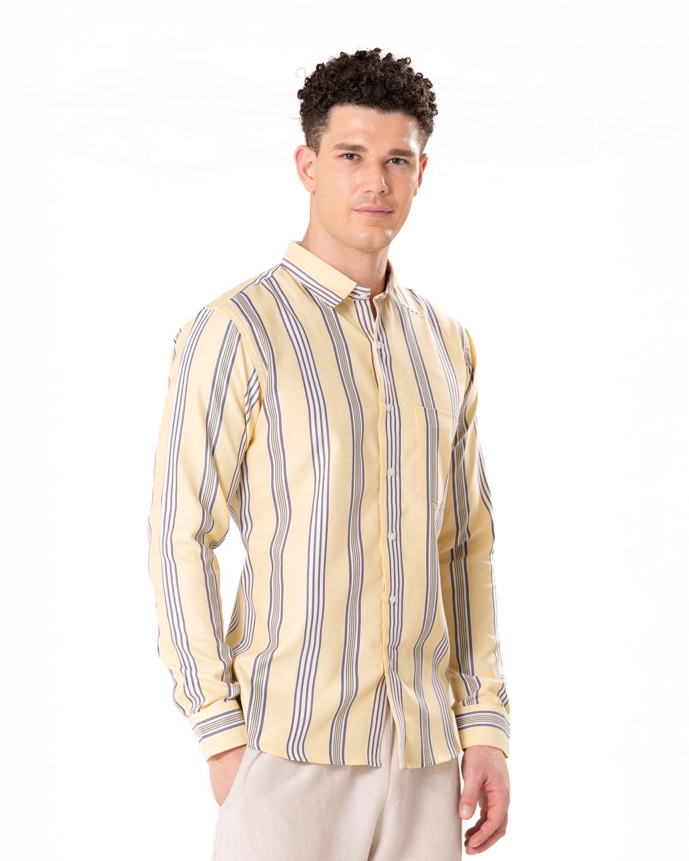 Brex Yellow Premium Cotton Stripe Shirt - Bullane