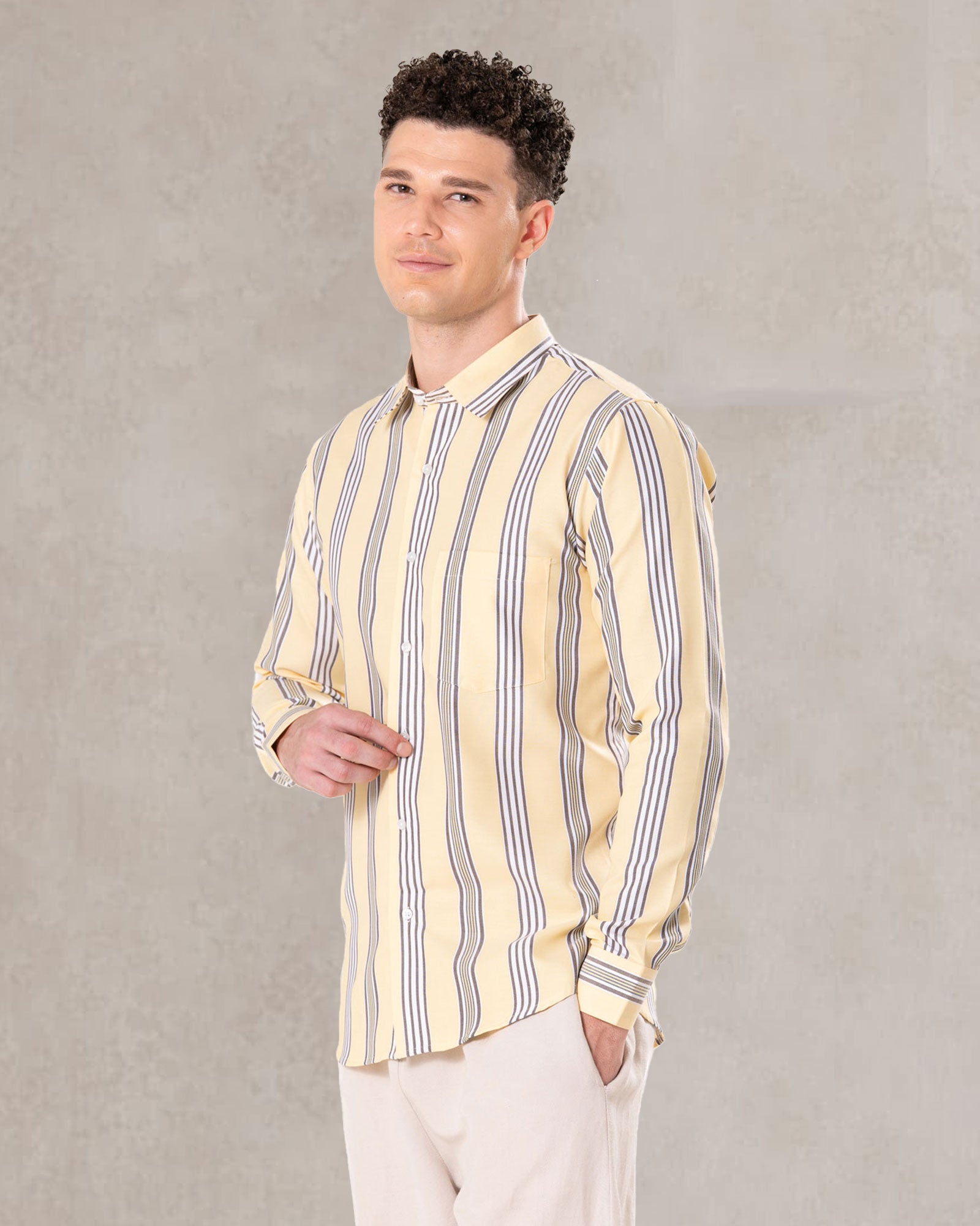 Brex Yellow Premium Cotton Stripe Shirt