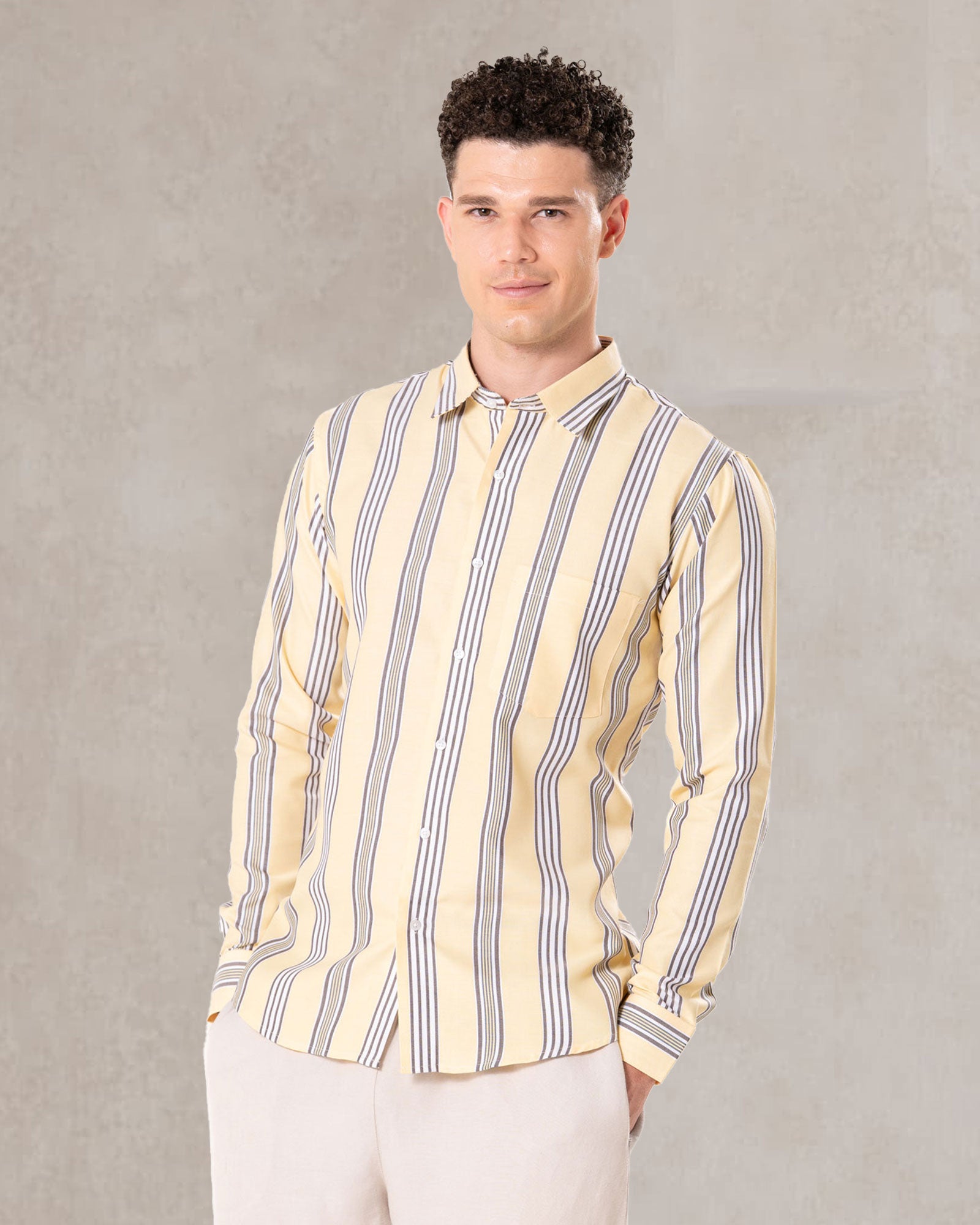 Brex Yellow Premium Cotton Stripe Shirt