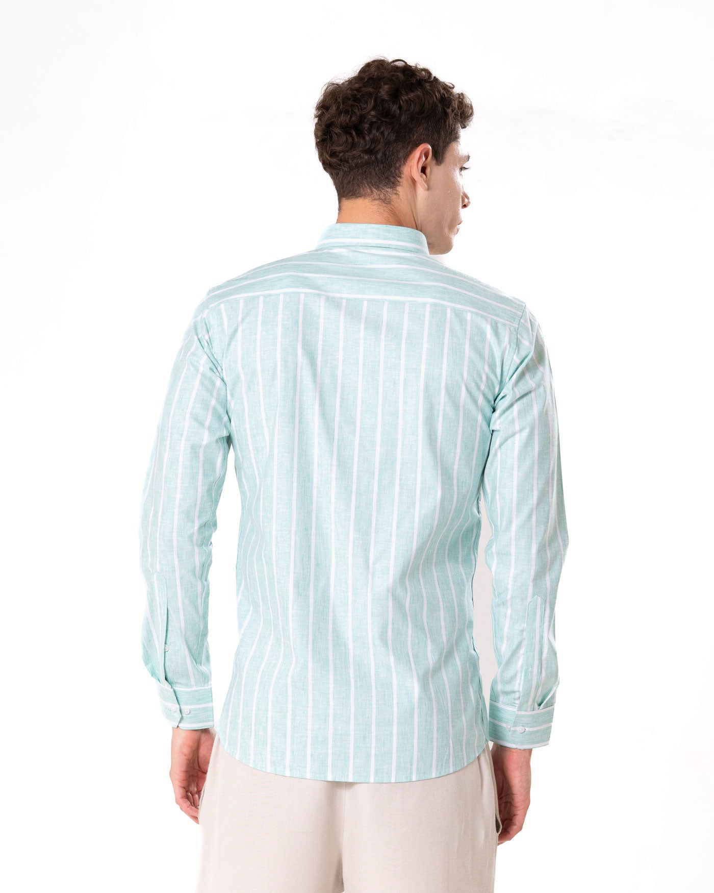 Brex Green Linen Stripe Button Down Shirt - Bullane