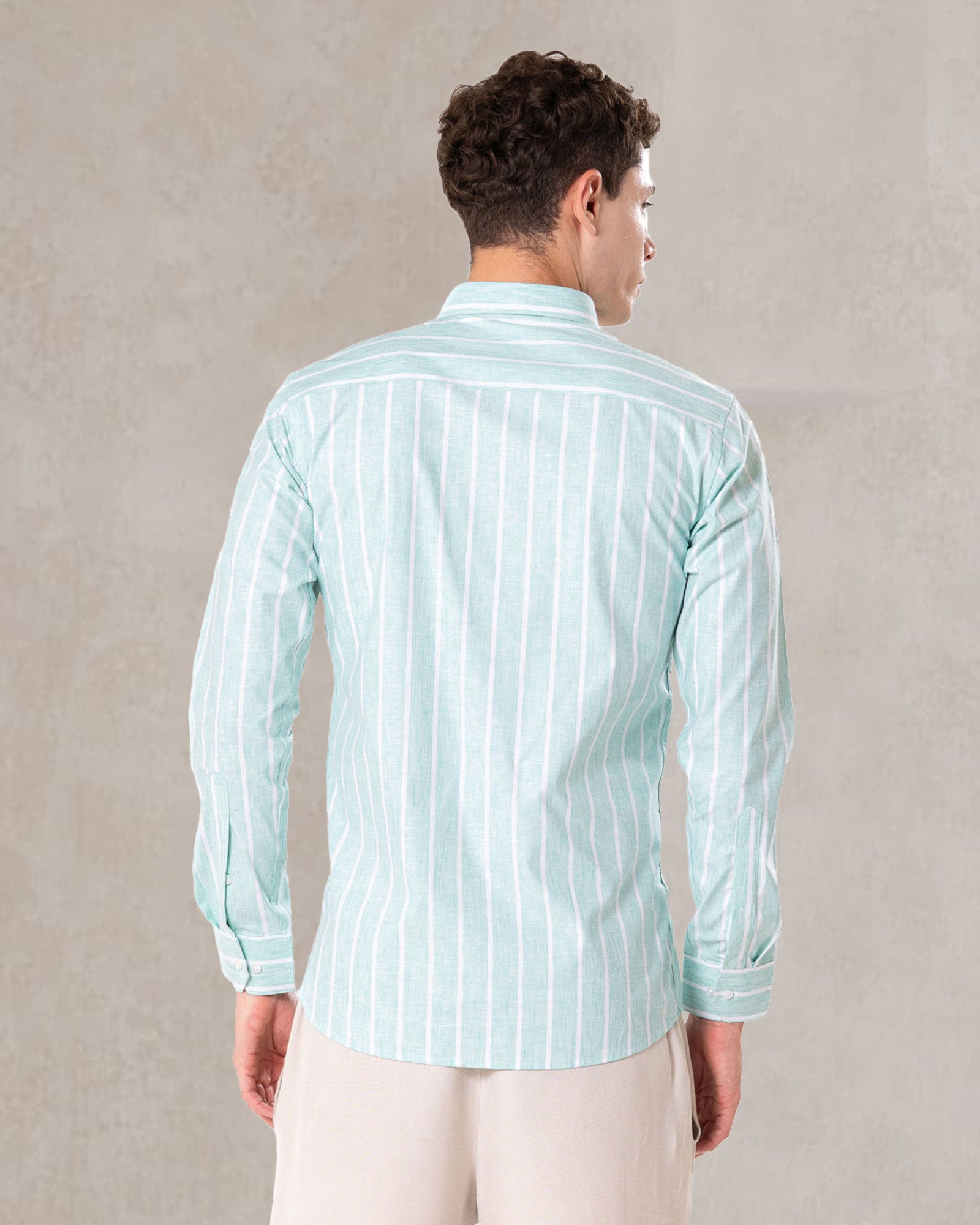 Brex Green Linen Stripe Button Down Shirt