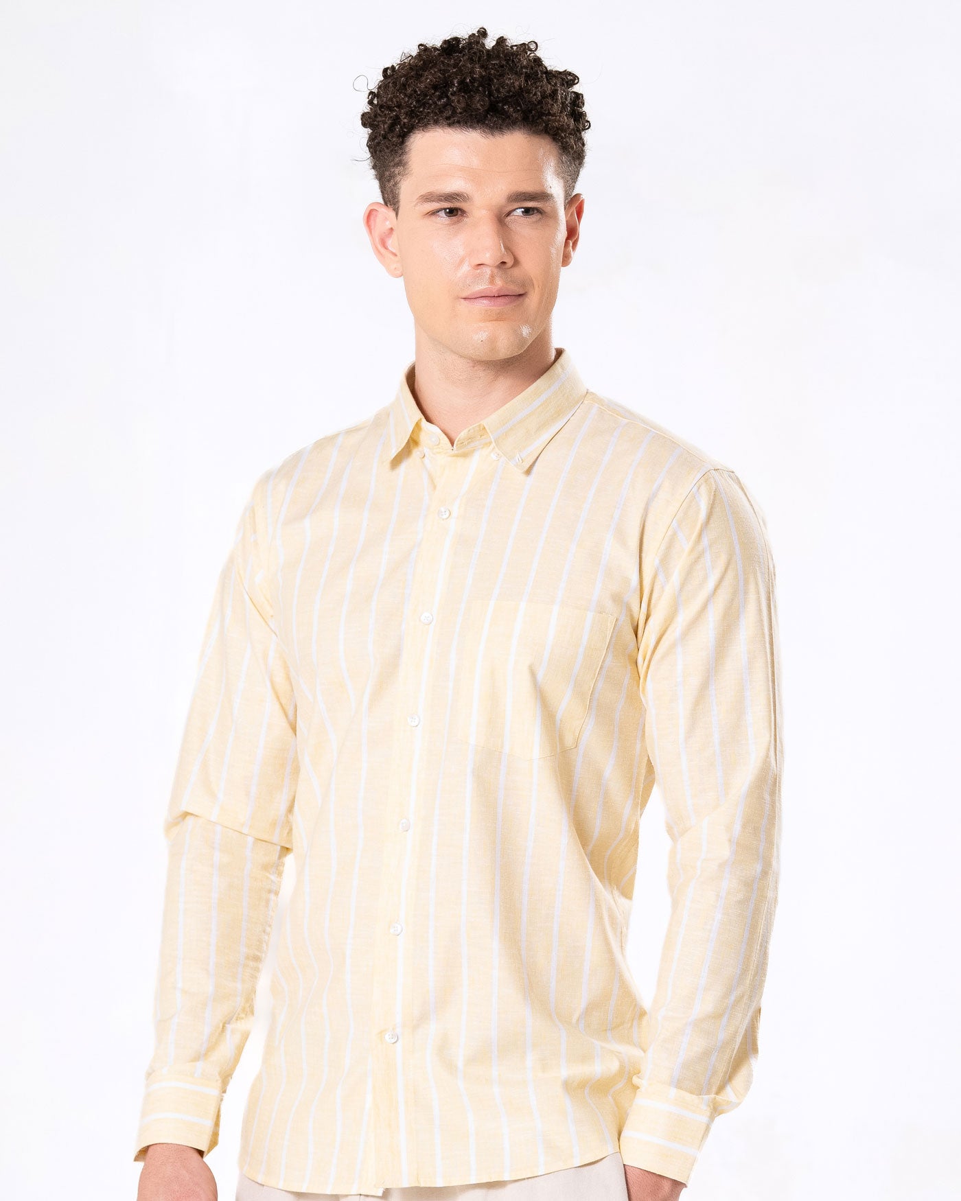 Brex Yellow Linen Stripe Button Down Shirt - Bullane