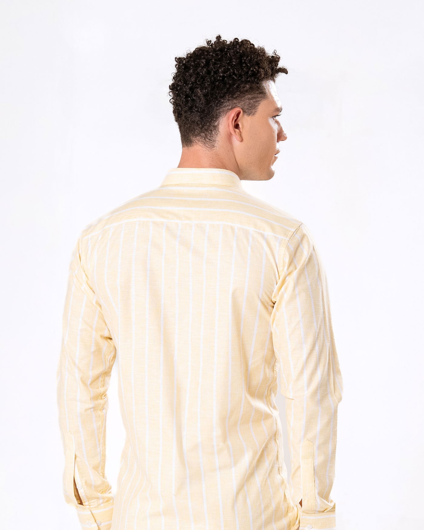 Brex Yellow Linen Stripe Button Down Shirt - Bullane