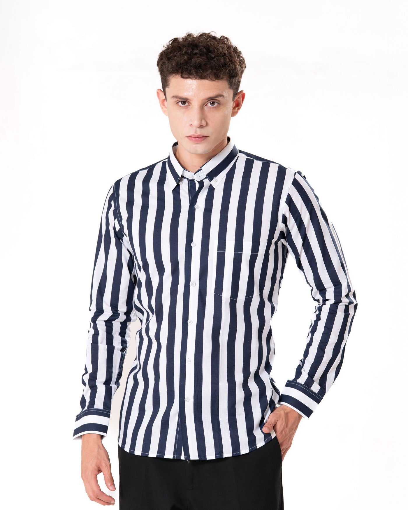 Brex Navy Blue Premium Cotton Stripe Shirt - Bullane