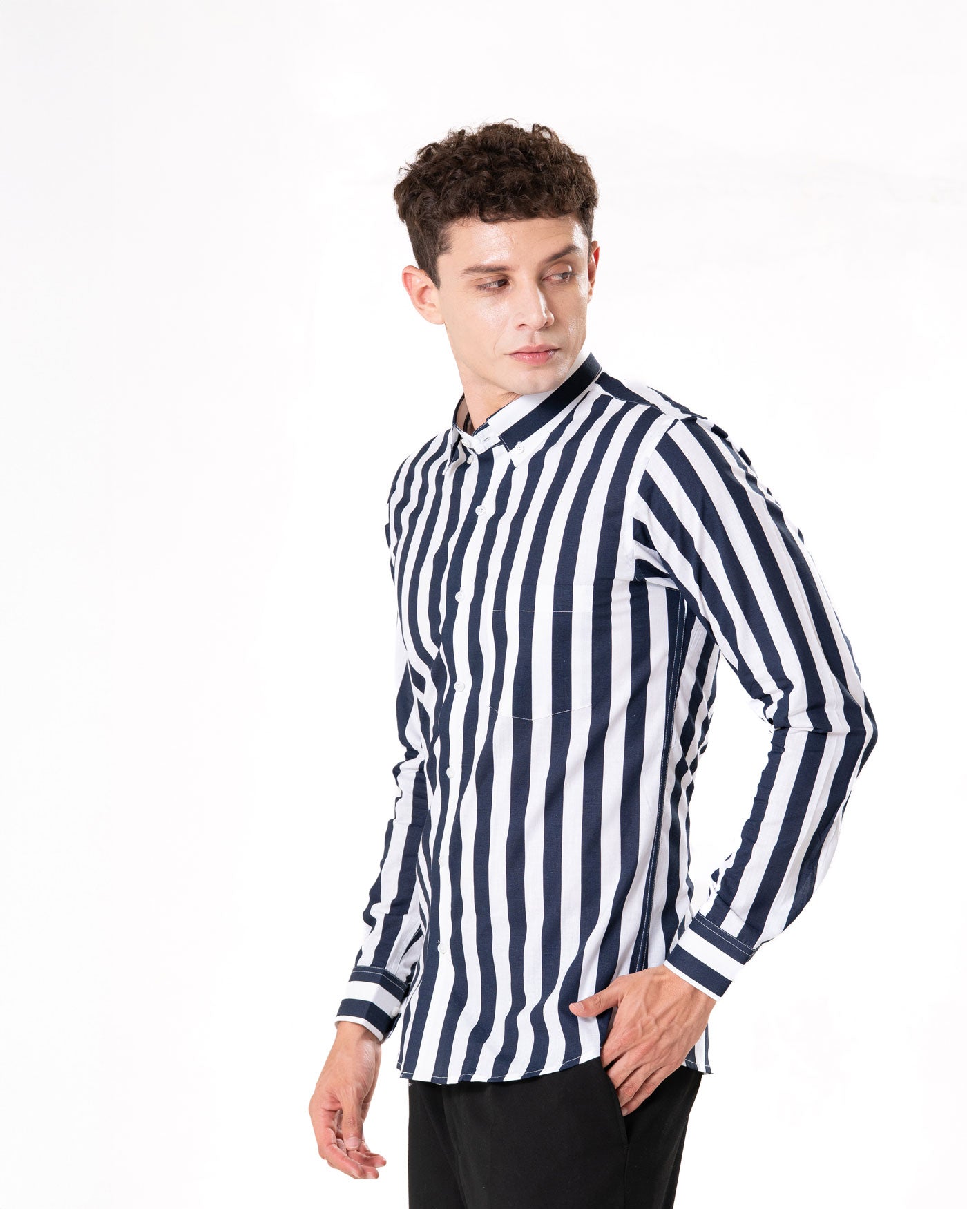 Brex Navy Blue Premium Cotton Stripe Shirt - Bullane