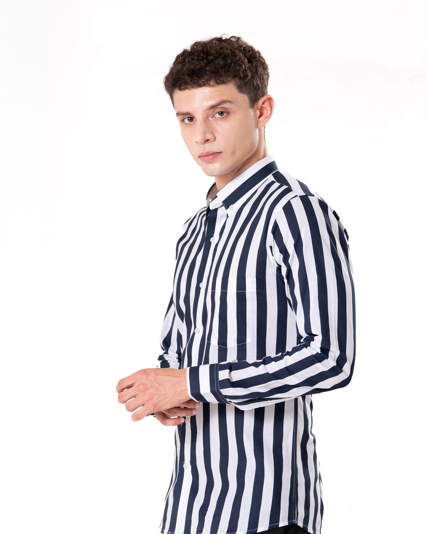 Brex Navy Blue Premium Cotton Stripe Shirt - Bullane