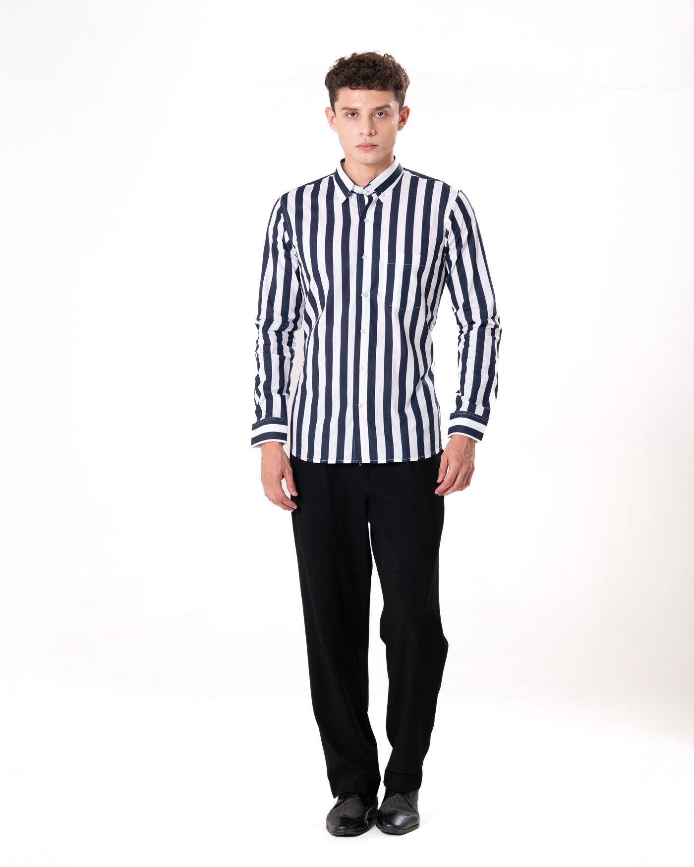 Brex Navy Blue Premium Cotton Stripe Shirt - Bullane