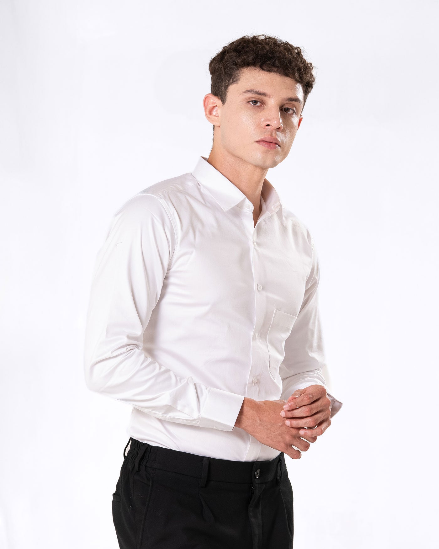 Benedict White Cotton Plain Shirt- Bullane