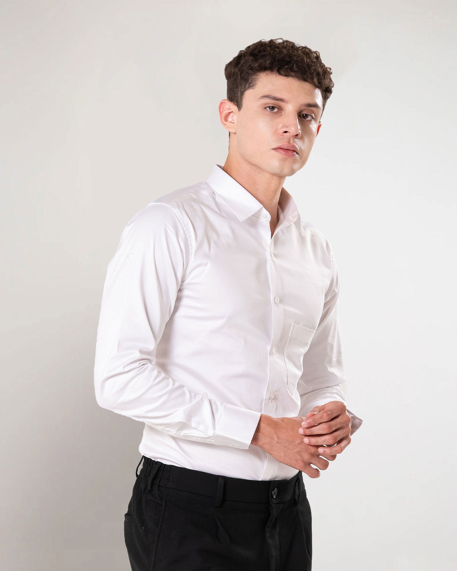 Benedict White Cotton Plain Shirt