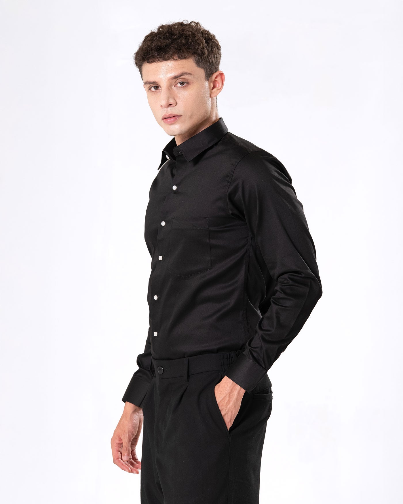 Benedict Black Cotton Plain Shirt- Bullane