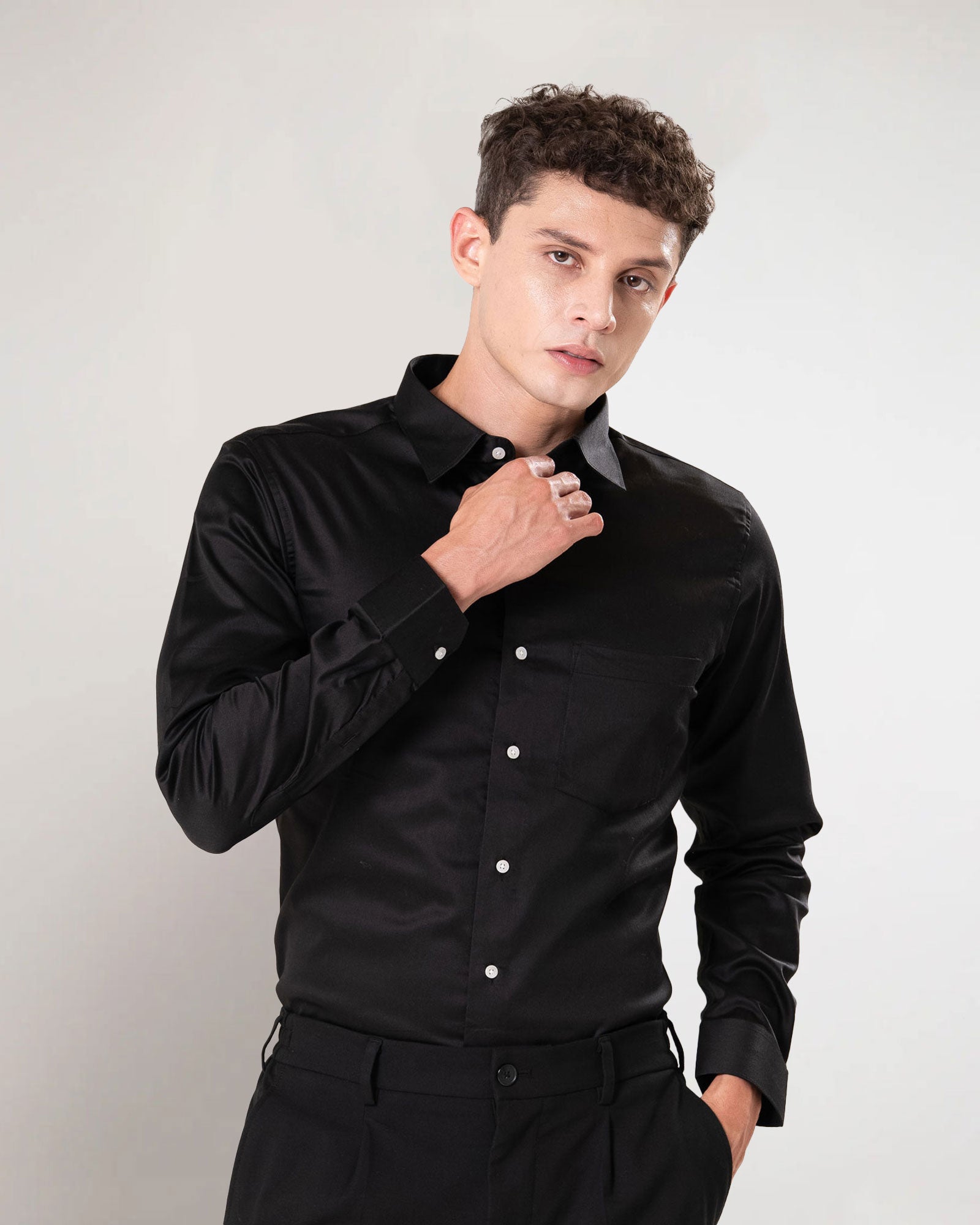Benedict Black Cotton Plain Shirt