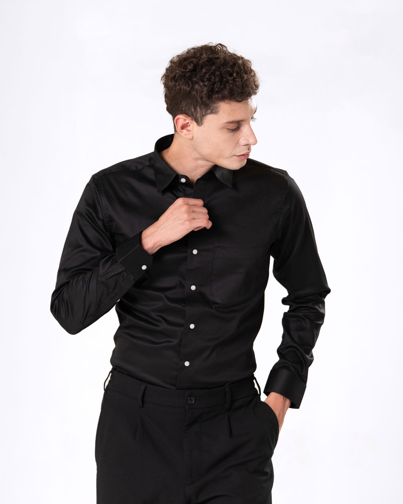 Benedict Black Cotton Plain Shirt- Bullane