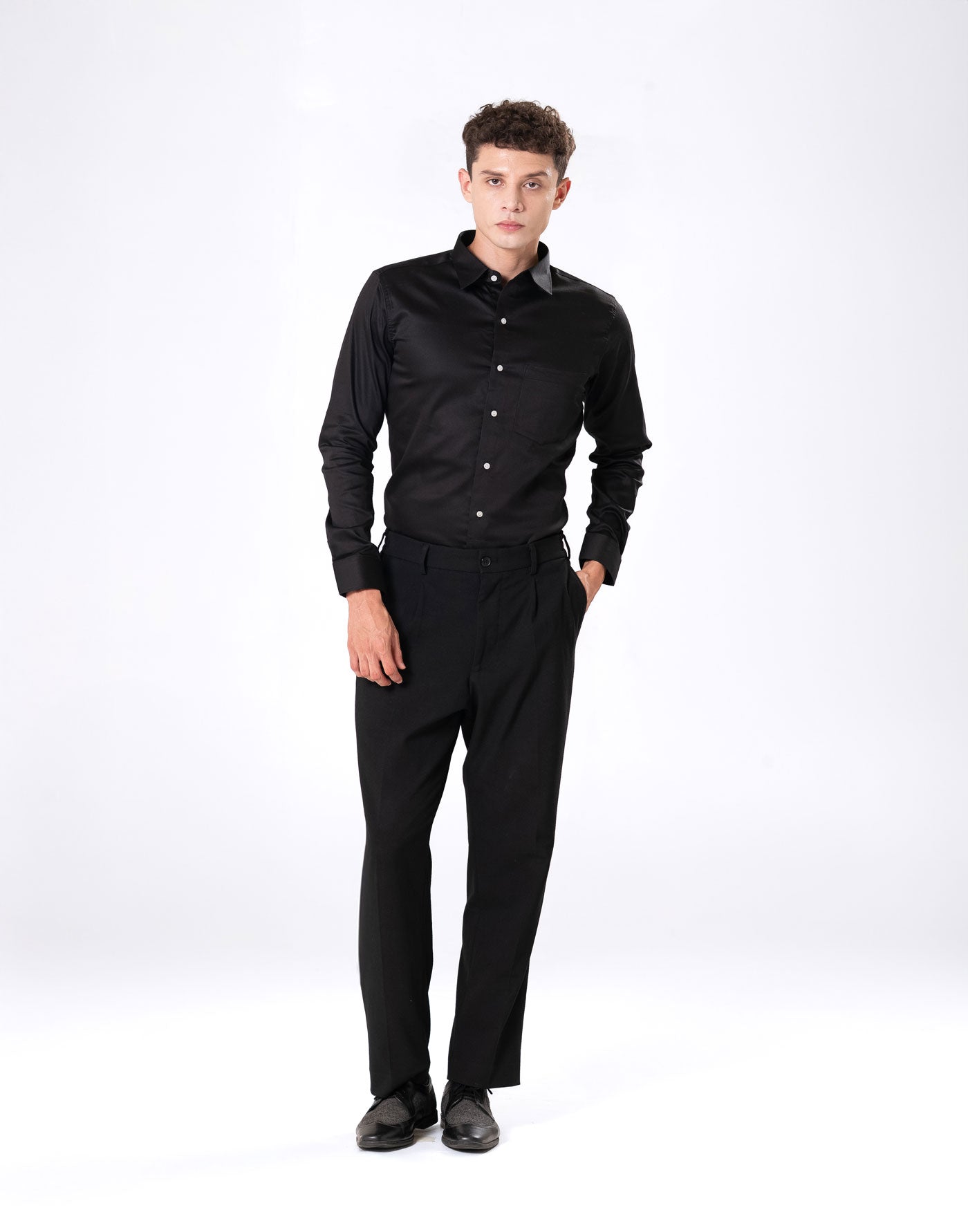 Benedict Black Cotton Plain Shirt- Bullane