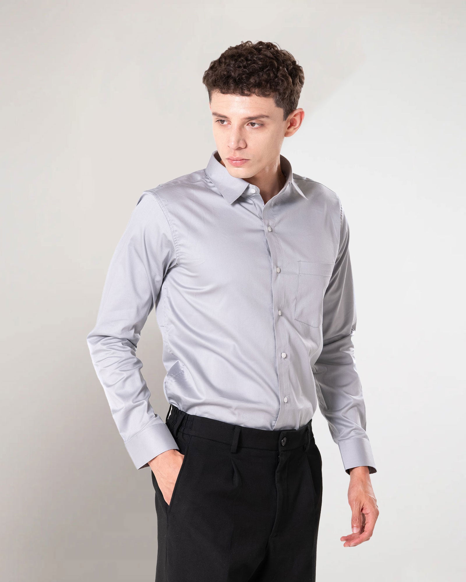 Benedict Silver Cotton Plain Shirt