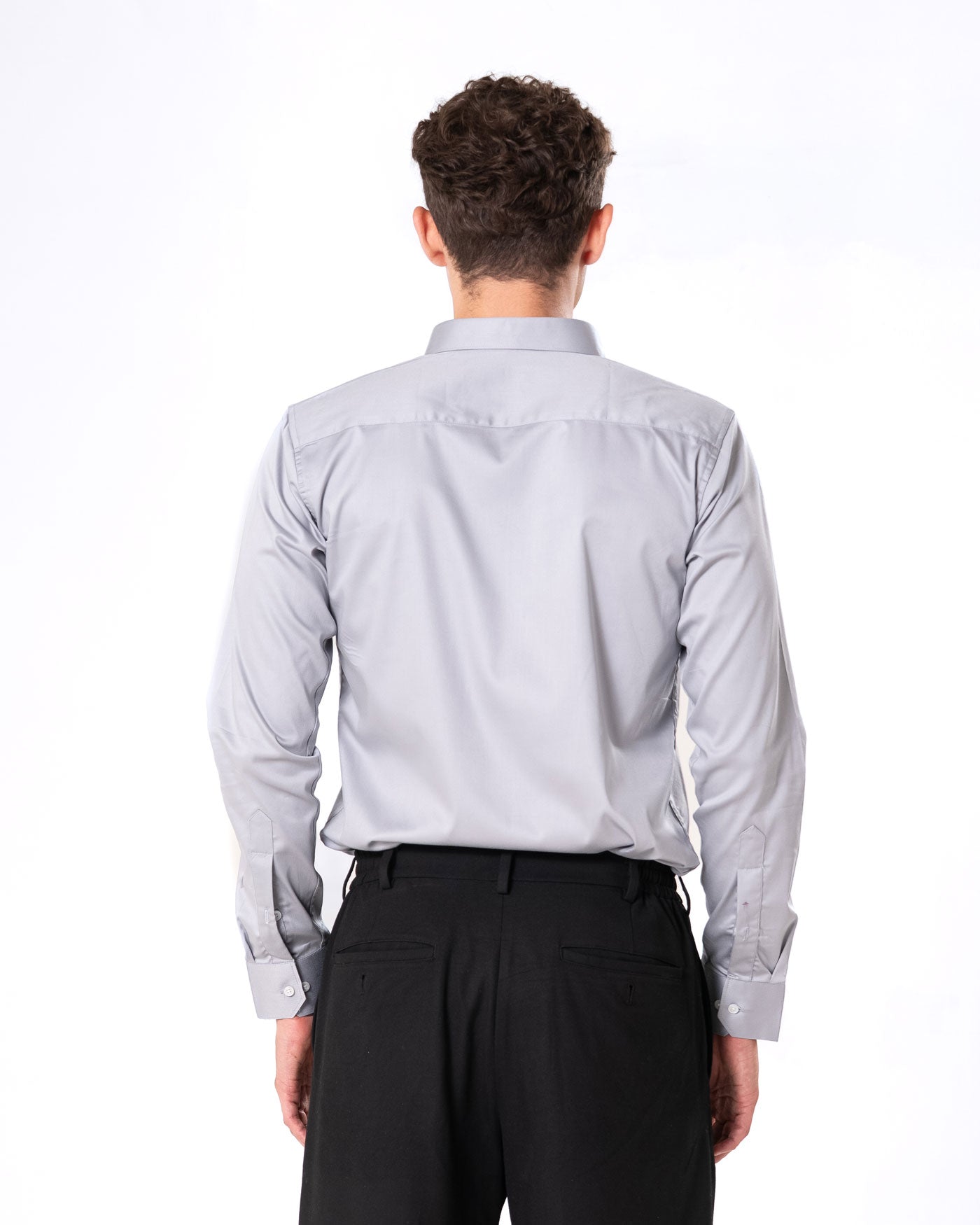 Benedict Silver Cotton Plain Shirt- Bullane