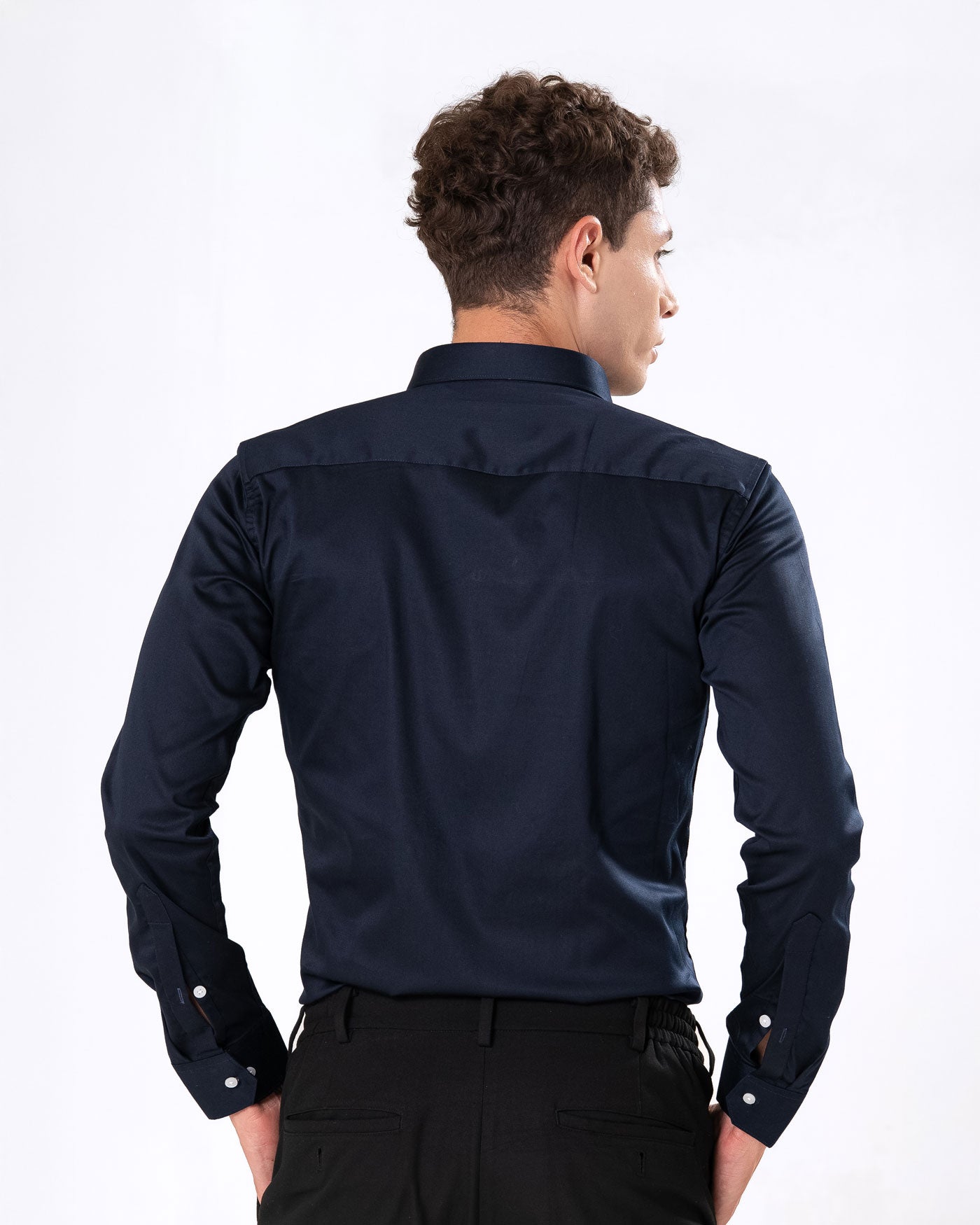 Benedict Navy Blue Cotton Plain Shirt- Bullane