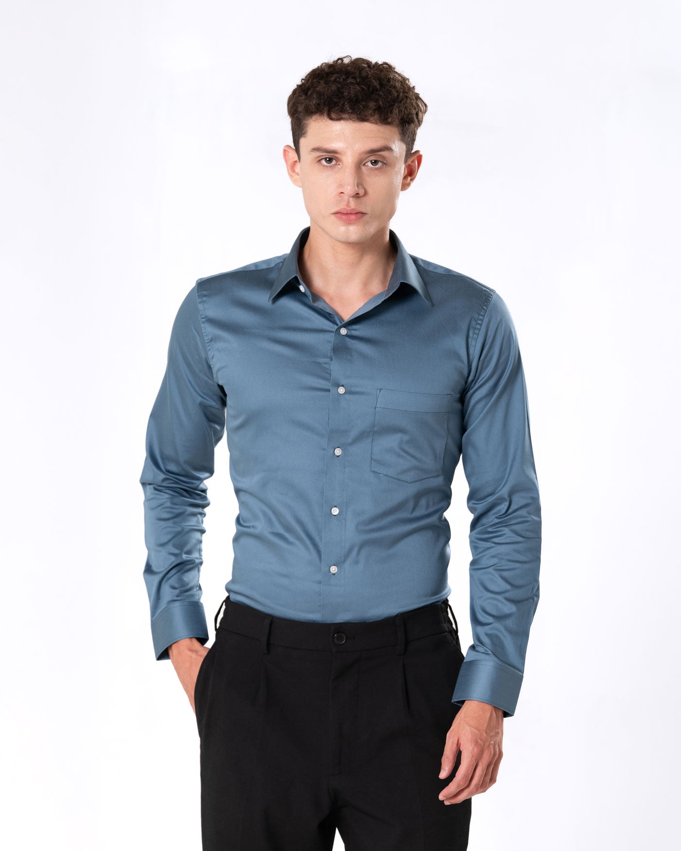 Benedict Grey Cotton Plain Shirt- Bullane