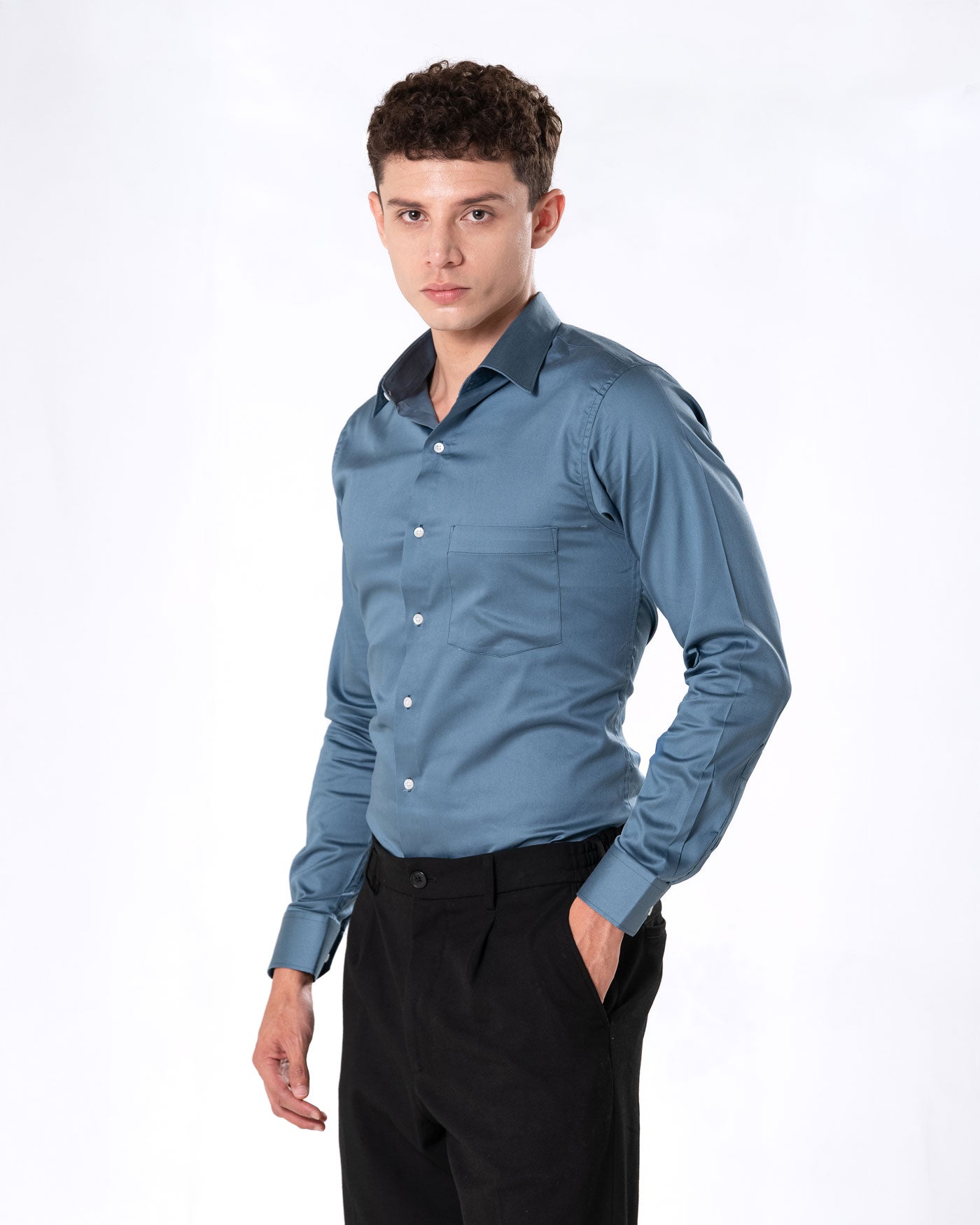 Benedict Grey Cotton Plain Shirt- Bullane