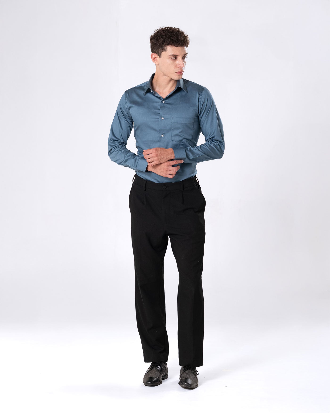 Benedict Grey Cotton Plain Shirt- Bullane