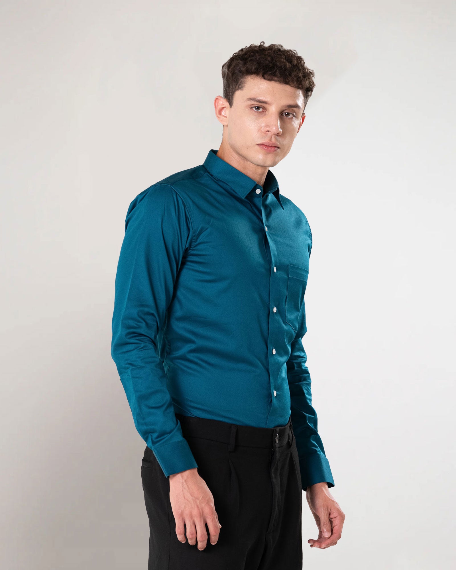 Benedict Teal Cotton Plain Shirt