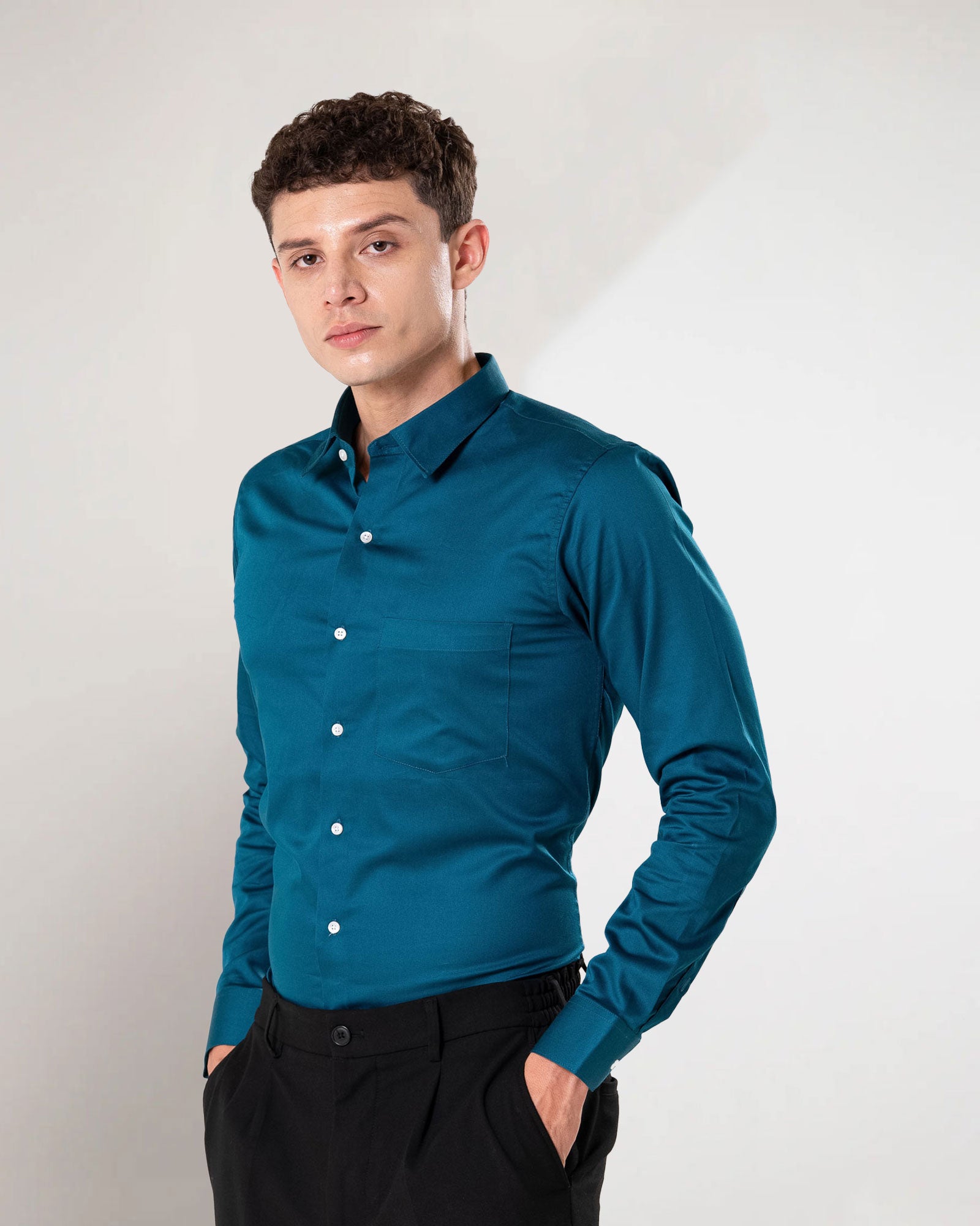 Benedict Teal Cotton Plain Shirt