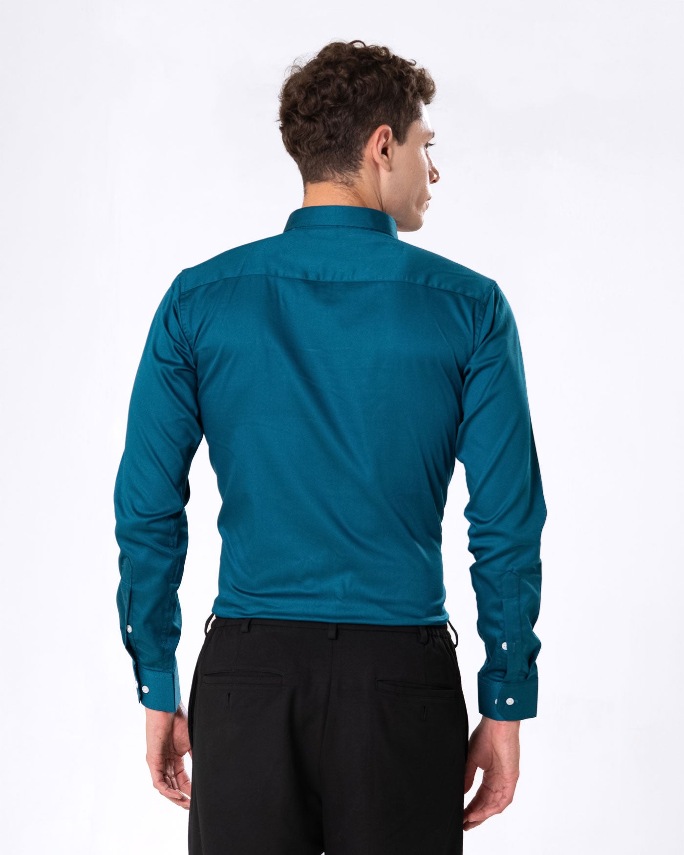 Benedict Teal Cotton Plain Shirt- Bullane