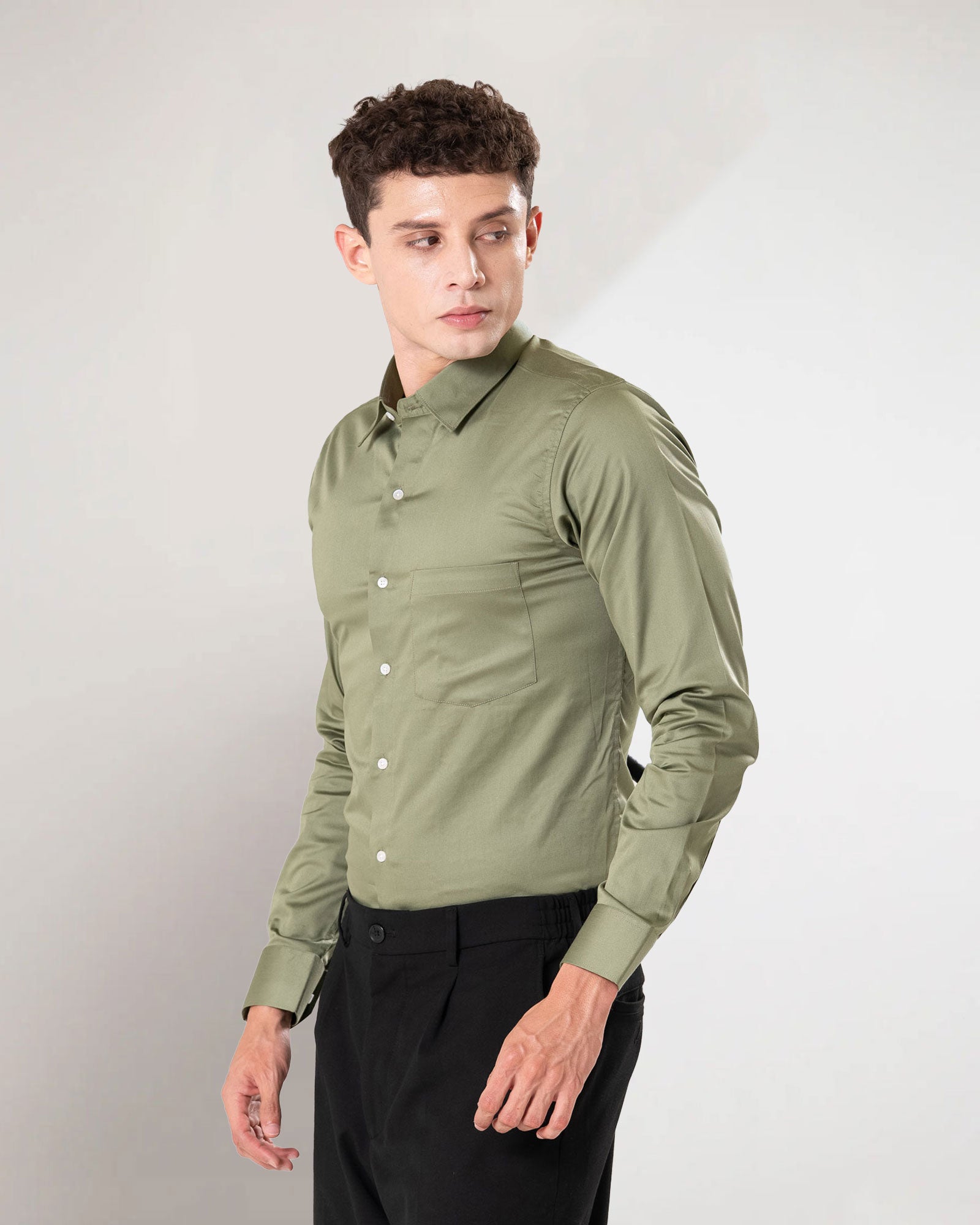 Benedict Olive Cotton Plain Shirt