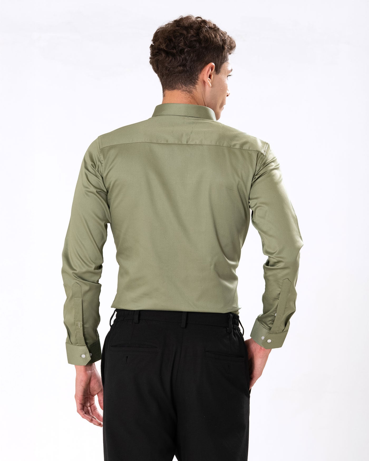 Benedict Olive Cotton Plain Shirt- Bullane