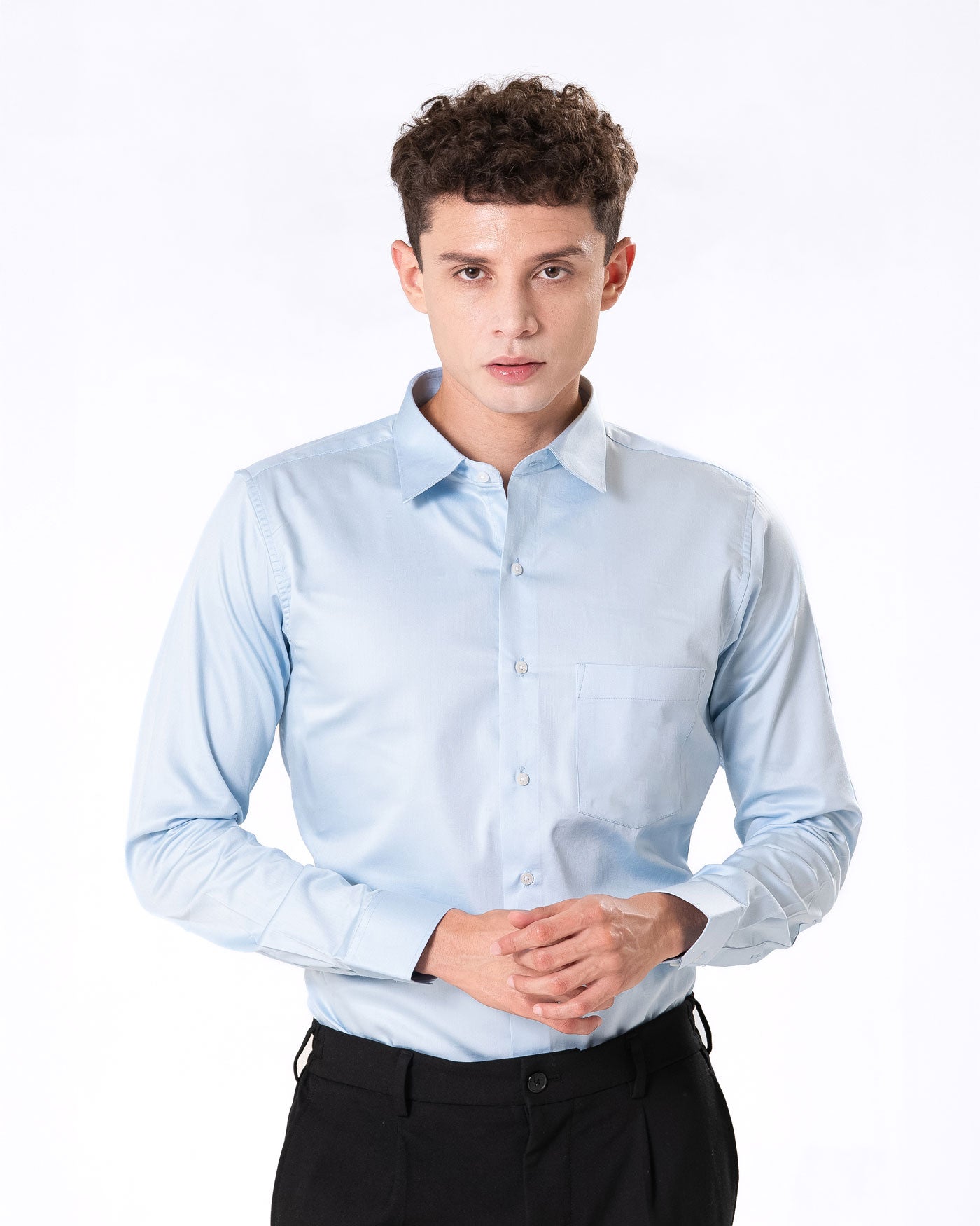 Benedict Sky Blue Cotton Plain Shirt- Bullane