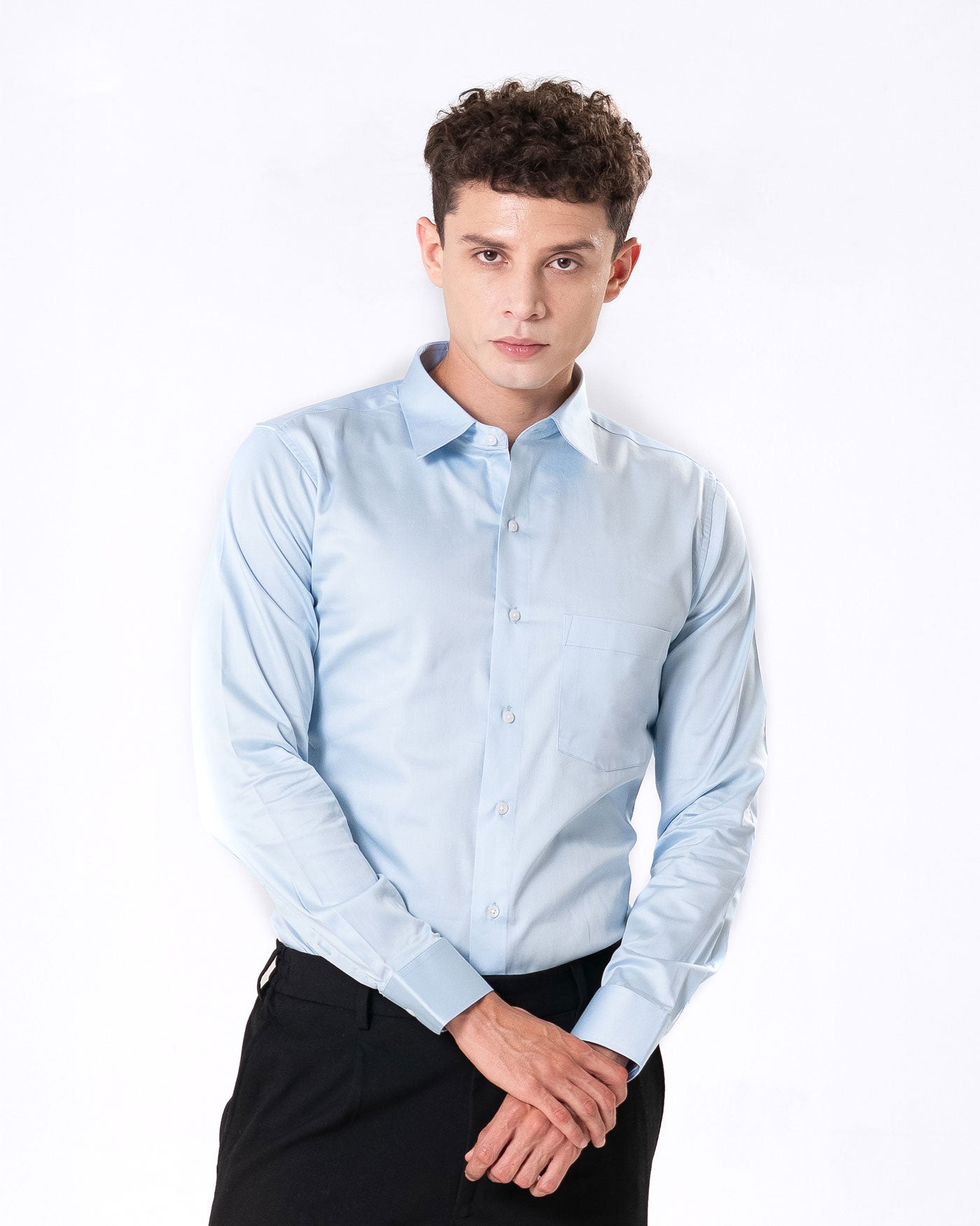 Benedict Sky Blue Cotton Plain Shirt- Bullane