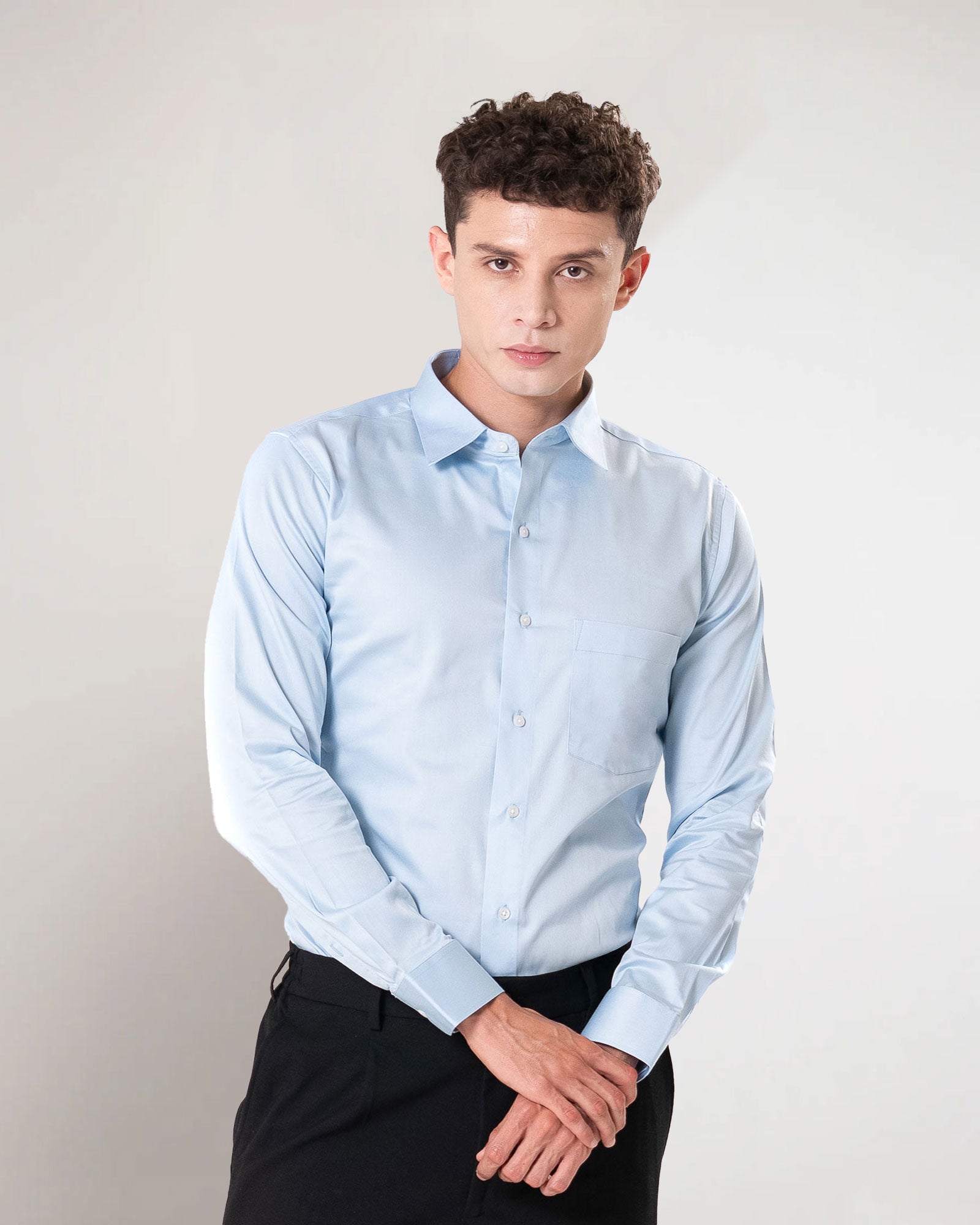 Benedict Sky Blue Cotton Plain Shirt