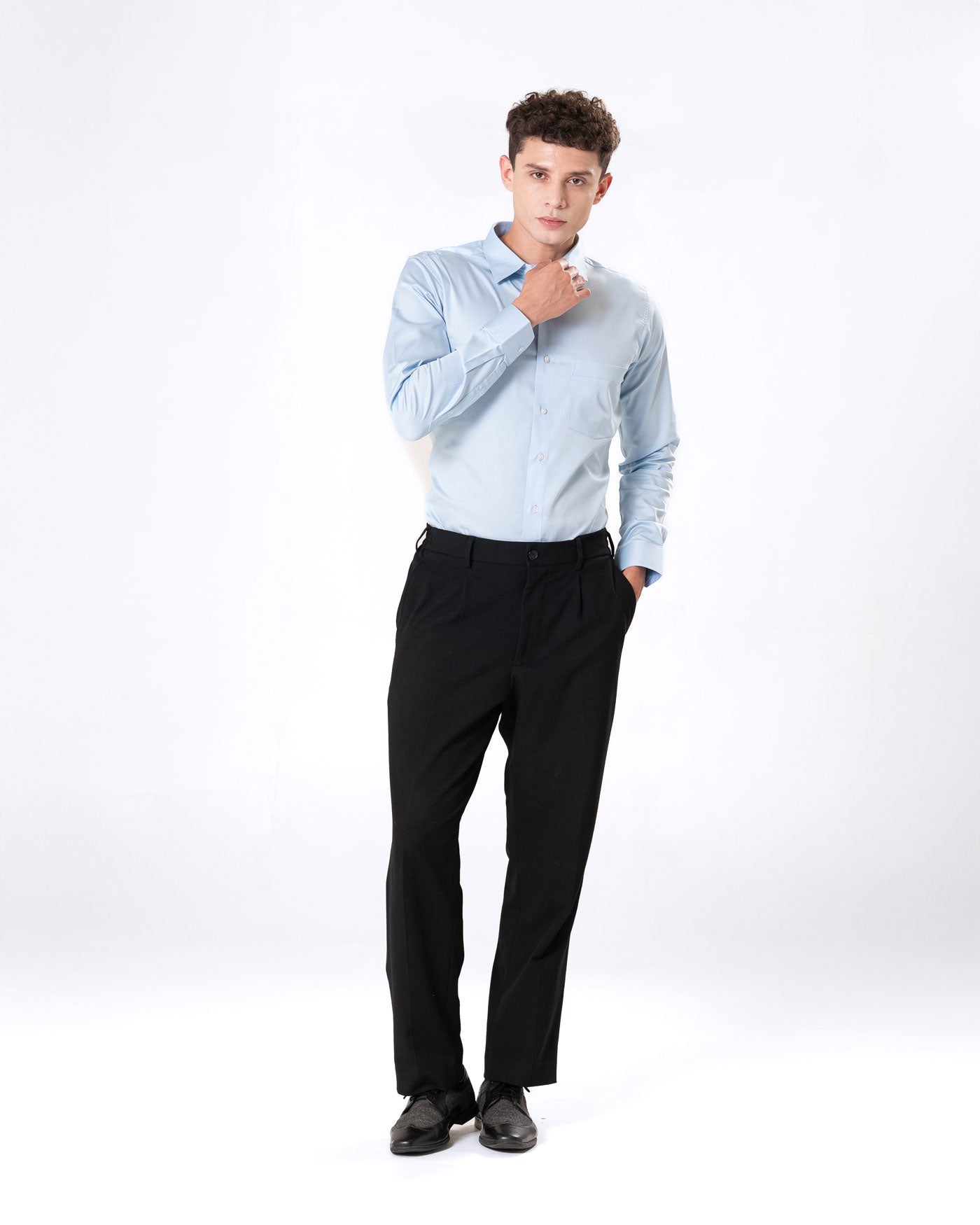 Benedict Sky Blue Cotton Plain Shirt- Bullane