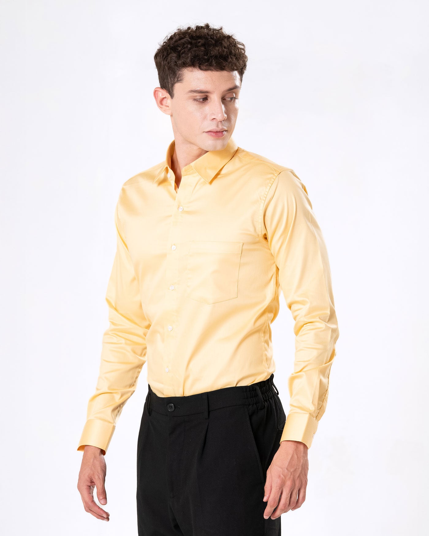 Benedict Yellow Cotton Plain Shirt- Bullane