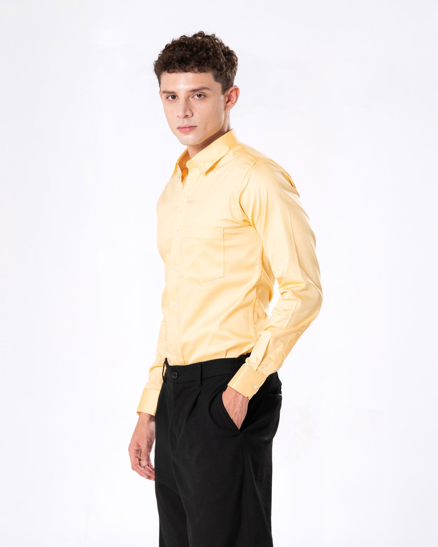Benedict Yellow Cotton Plain Shirt- Bullane