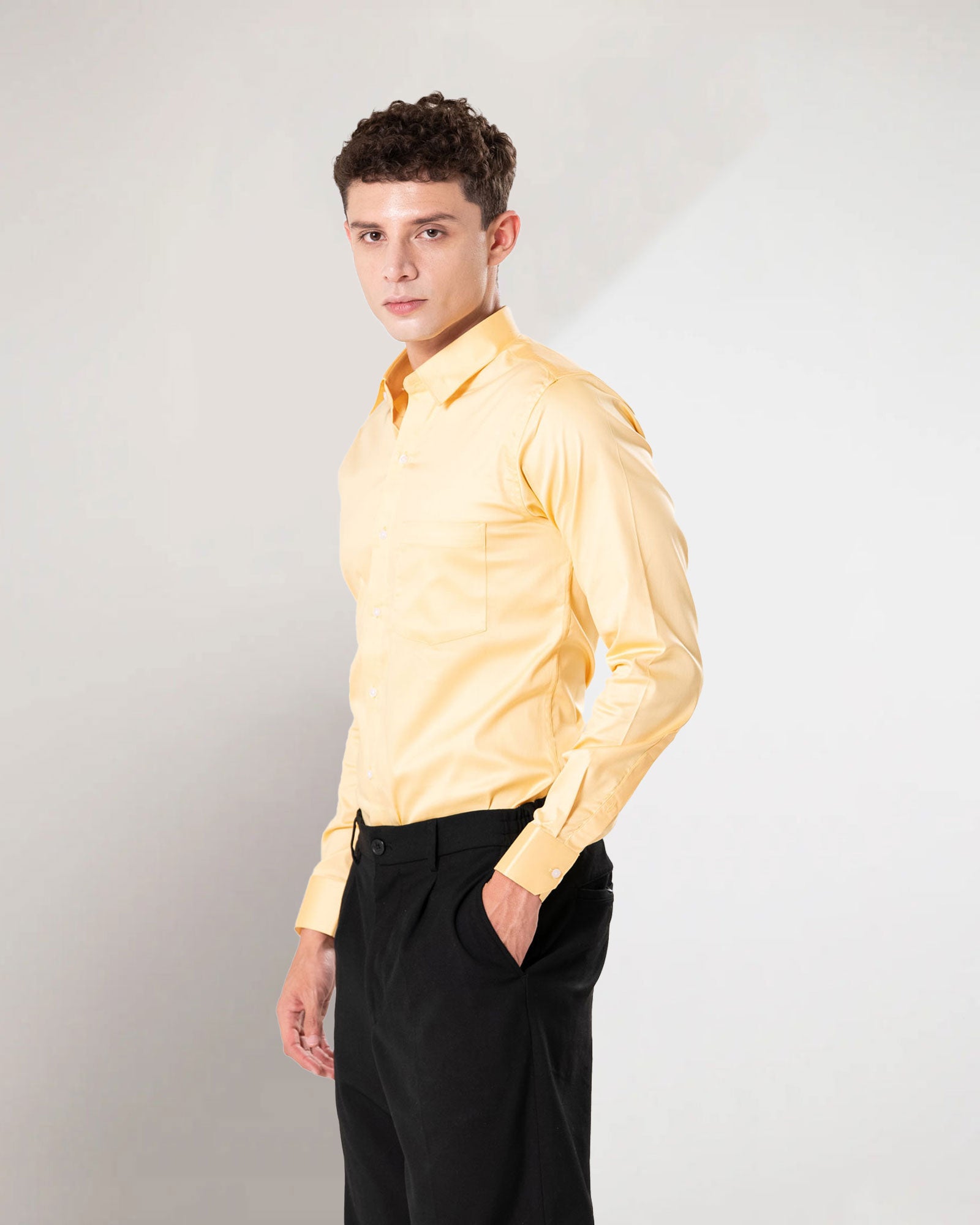 Benedict Yellow Cotton Plain Shirt