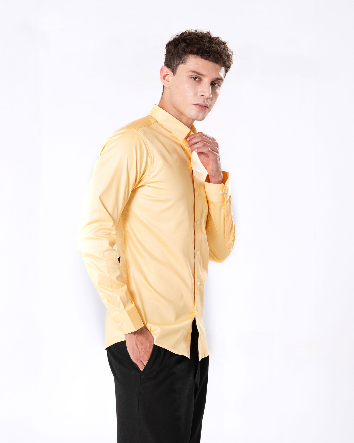 Benedict Yellow Cotton Plain Shirt- Bullane