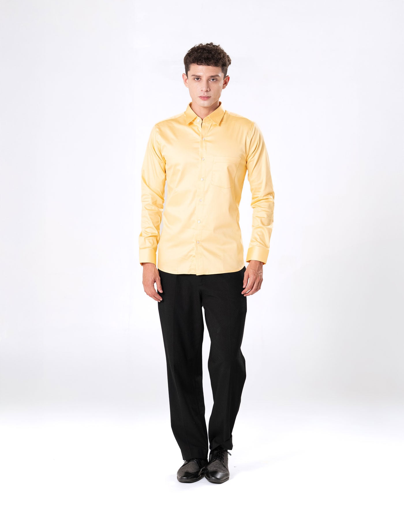 Benedict Yellow Cotton Plain Shirt- Bullane