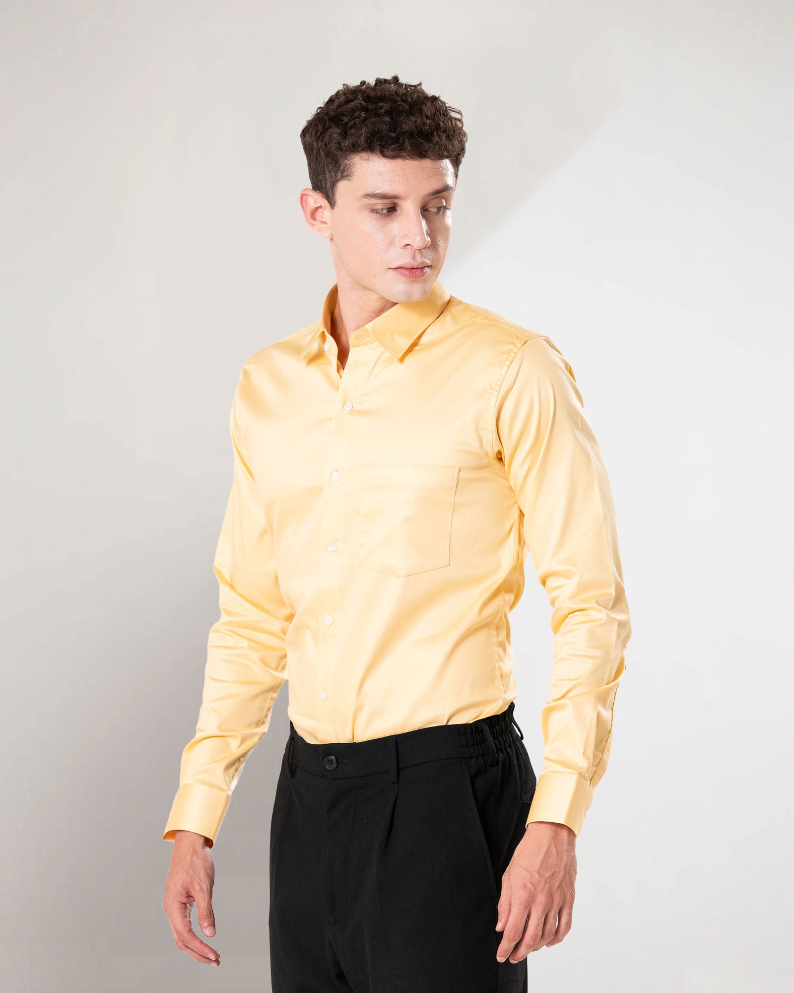 Benedict Yellow Cotton Plain Shirt