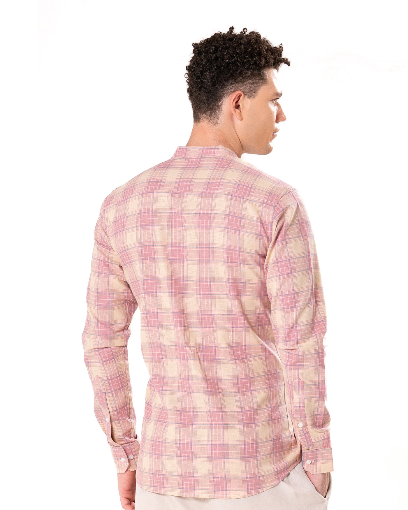 Clarion Orange Cotton Checks Mandarin Shirt - Bullane
